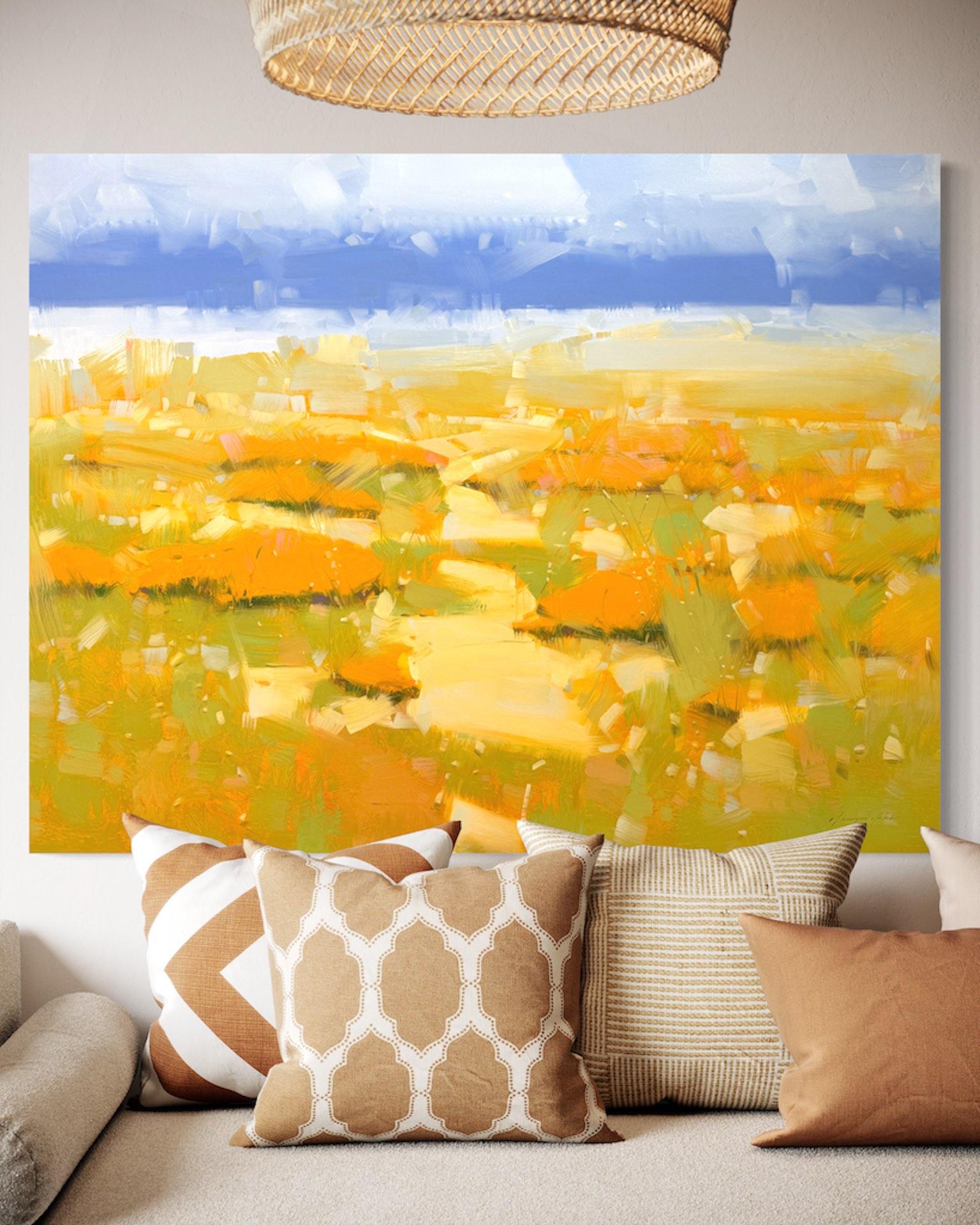Papaveri Paesaggio Impressionismo Pittura ad olio originale, pronta da appendere - Landscape Painting Arancia di Vahe Yeremyan