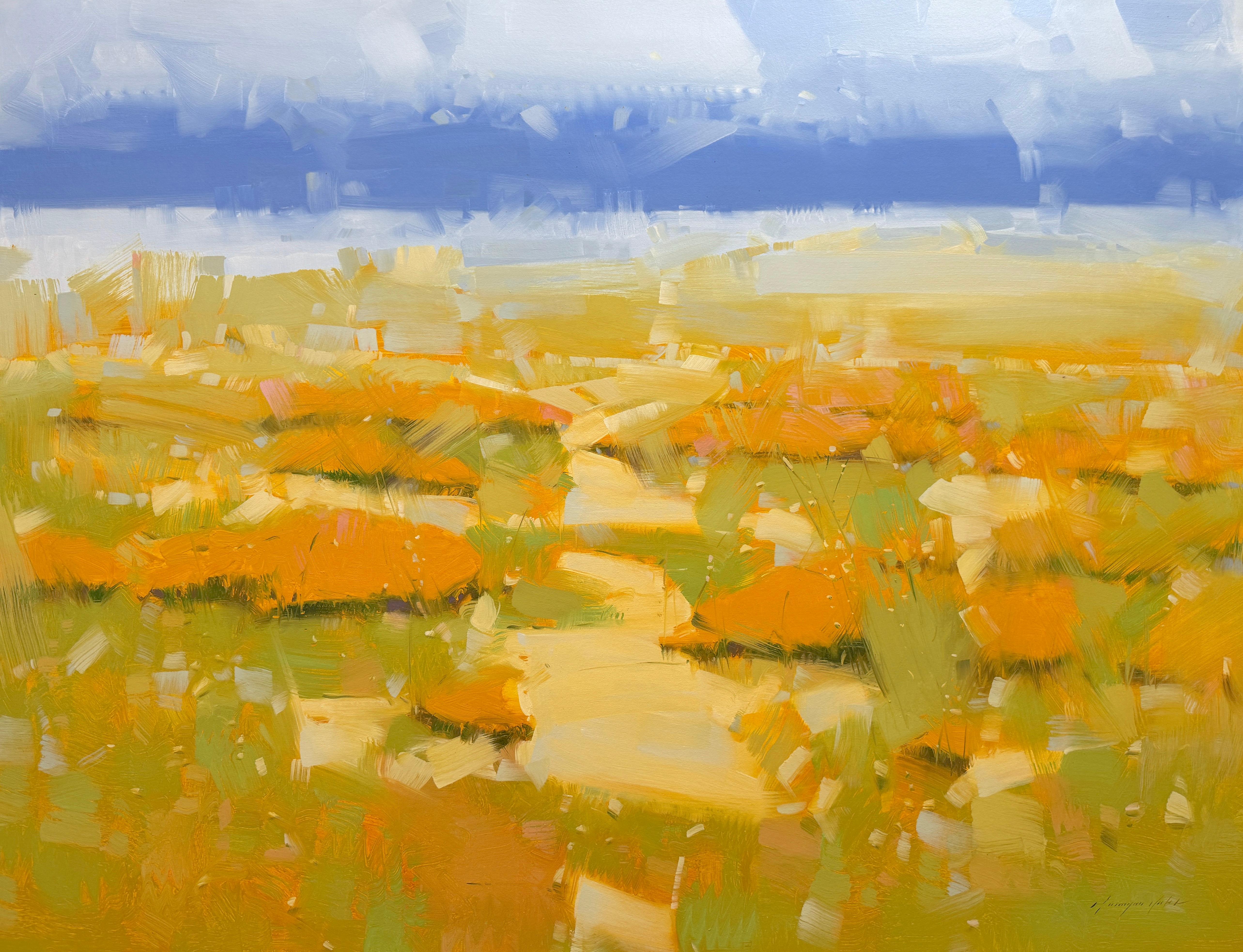 Landscape Painting di Vahe Yeremyan - Papaveri Paesaggio Impressionismo Pittura ad olio originale, pronta da appendere