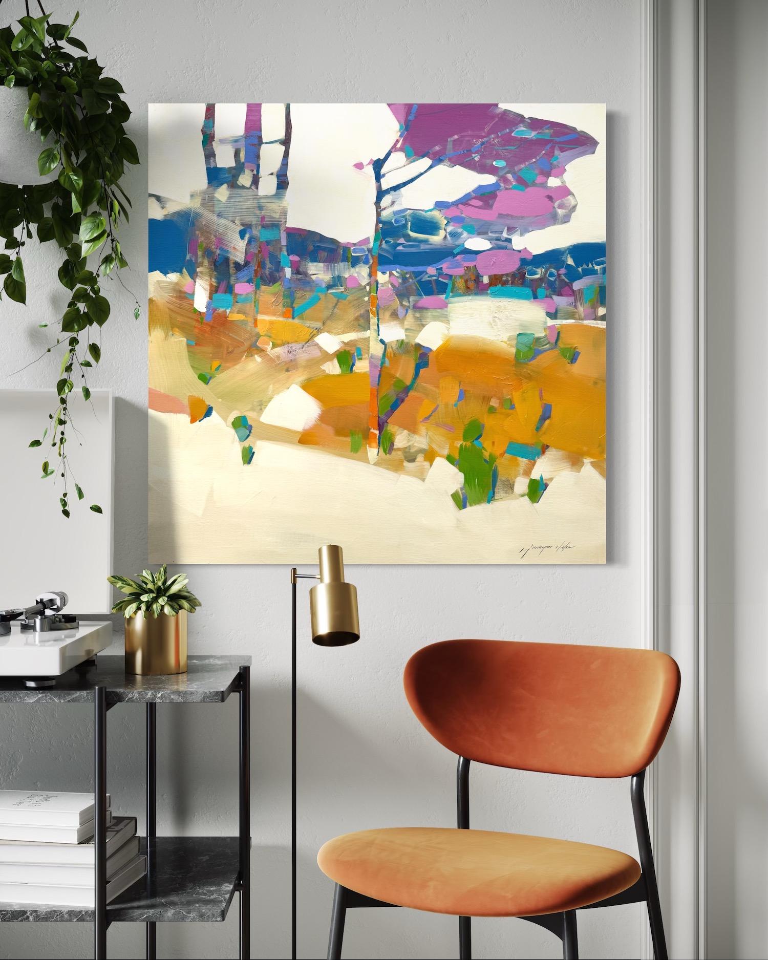 Purple Grove Impressionnisme Peinture à l'huile originale, prête à être accrochée - Gris Landscape Painting par Vahe Yeremyan