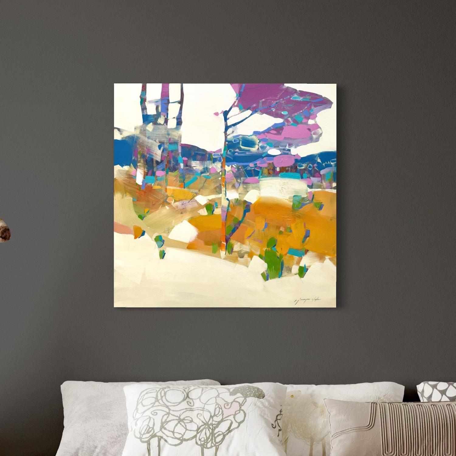 Purple Grove Impressionnisme Peinture à l'huile originale, prête à être accrochée en vente 1