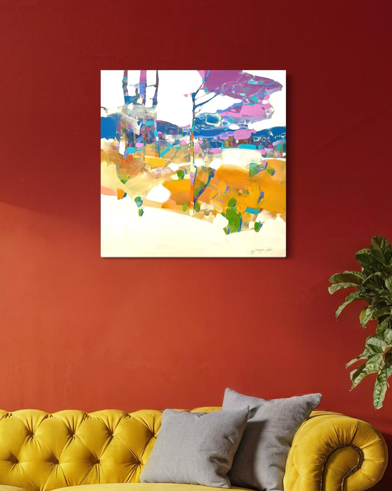 Purple Grove Impressionnisme Peinture à l'huile originale, prête à être accrochée en vente 2