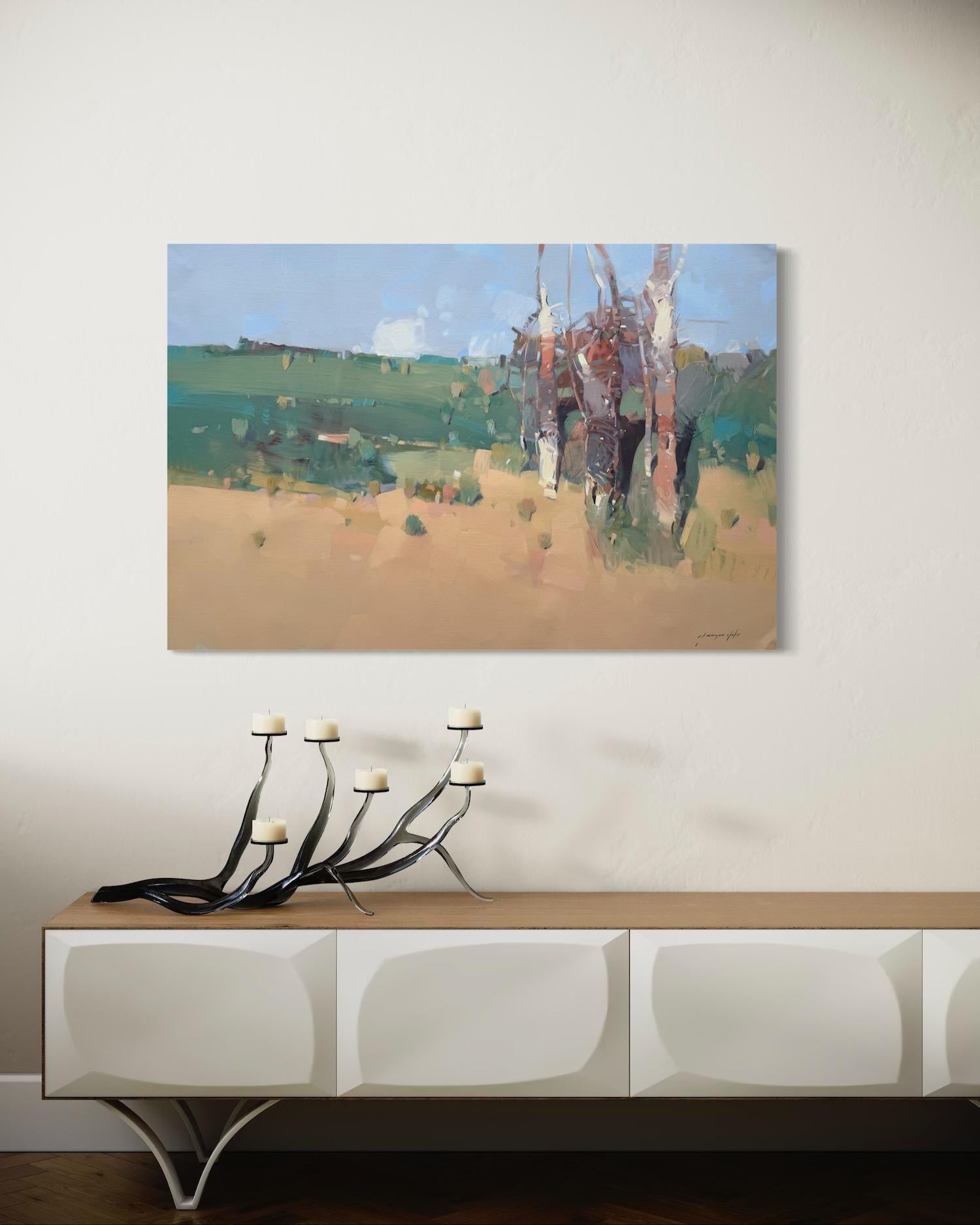 Quiet Grove Impressionismo Pittura ad olio originale, pronta da appendere - Painting di Vahe Yeremyan