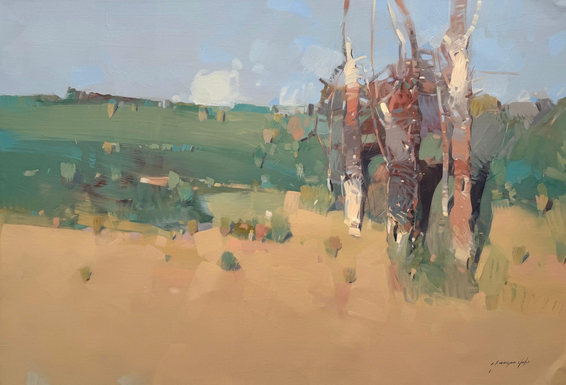 Quiet Grove Impressionismo Pittura ad olio originale, pronta da appendere