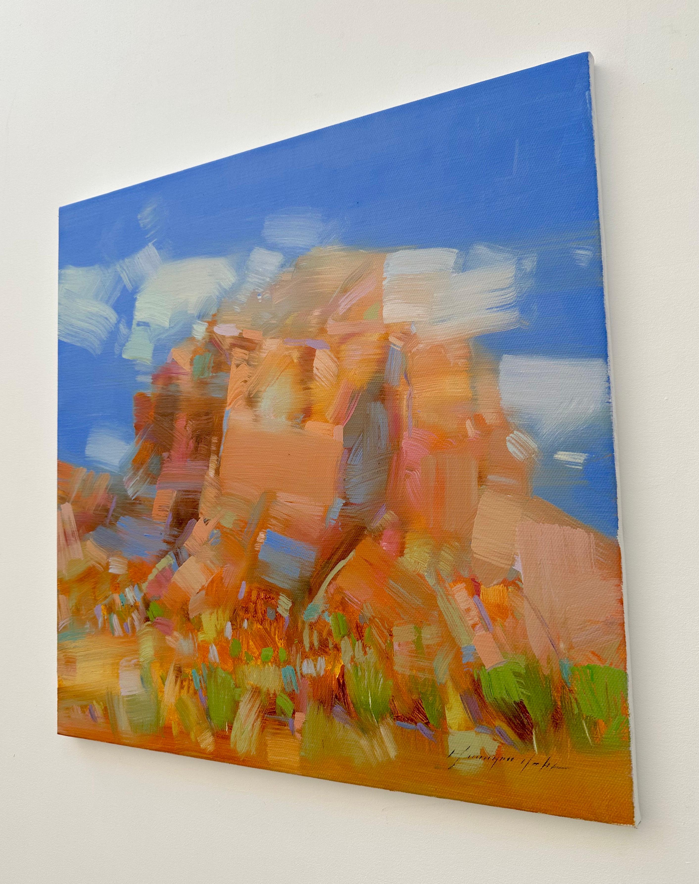 Red Rock, Canyon, Pittura a olio originale, pronta da appendere - Painting Impressionismo di Vahe Yeremyan