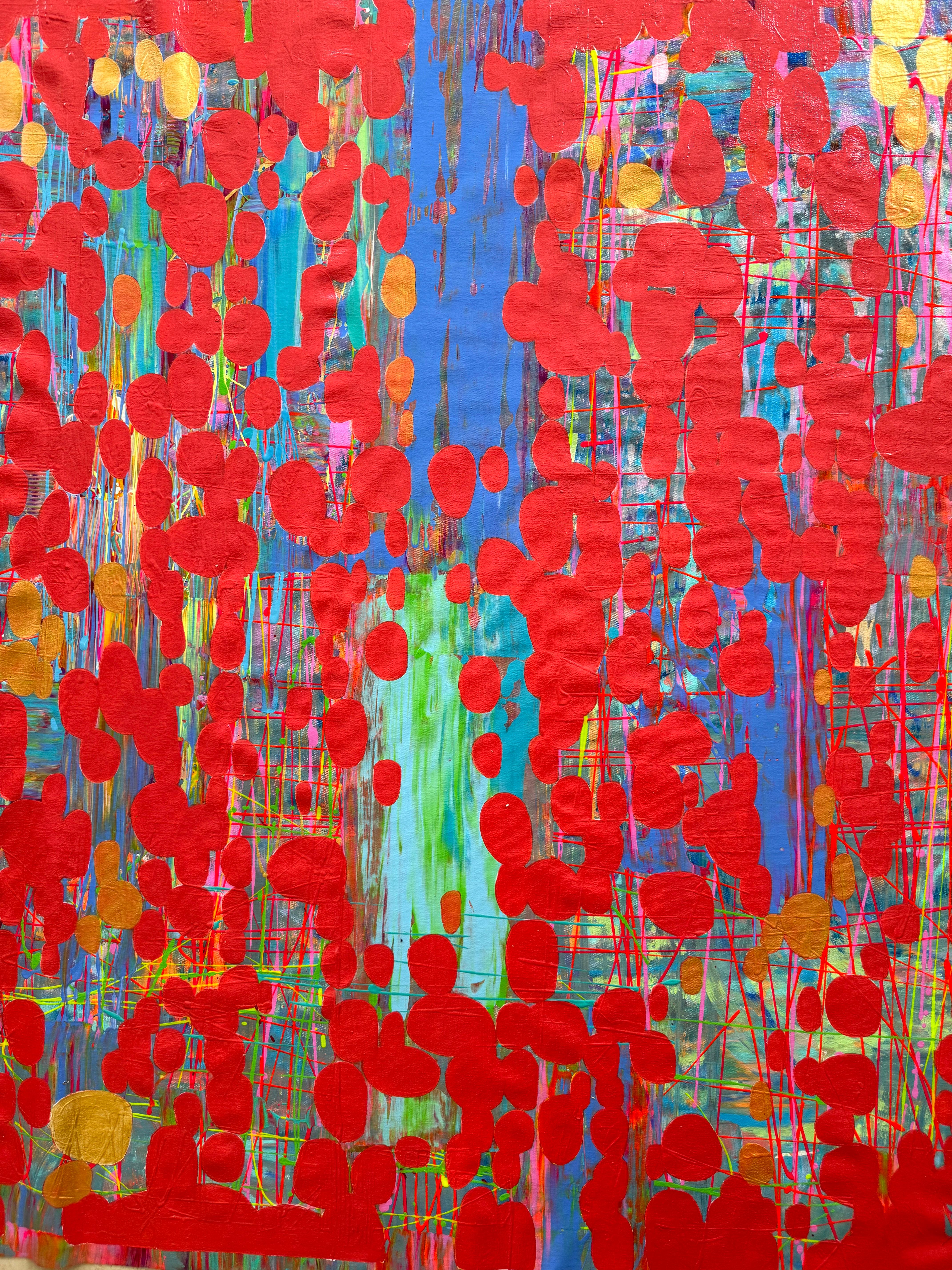 Roter Schirm, abstraktes Originalgemälde, hängefertig, hängefertig (Impressionismus), Painting, von Vahe Yeremyan