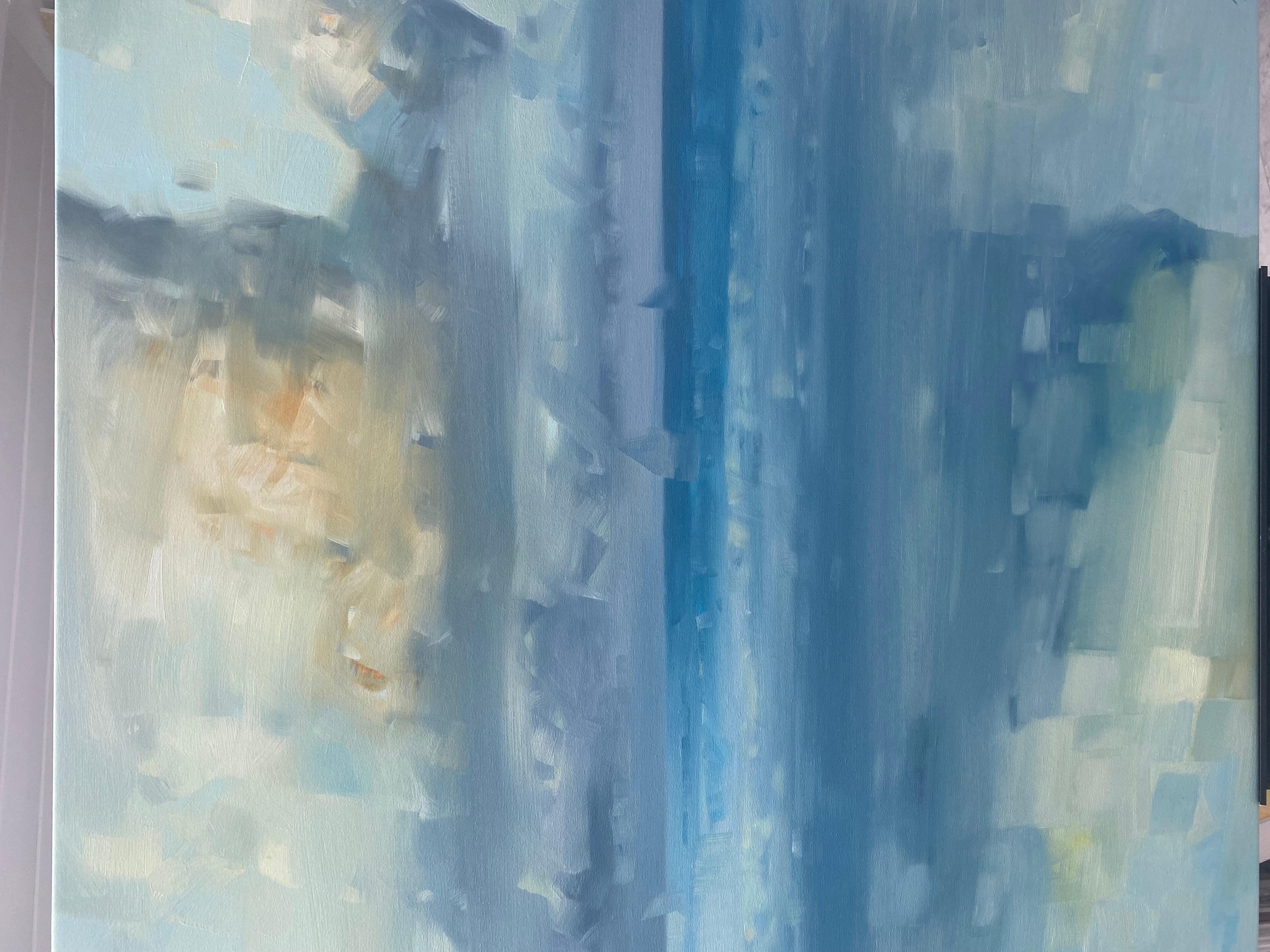 Reflektion, Meereslandschaft, Original-Ölgemälde, Handgefertigt, hängefertig (Blau), Landscape Painting, von Vahe Yeremyan