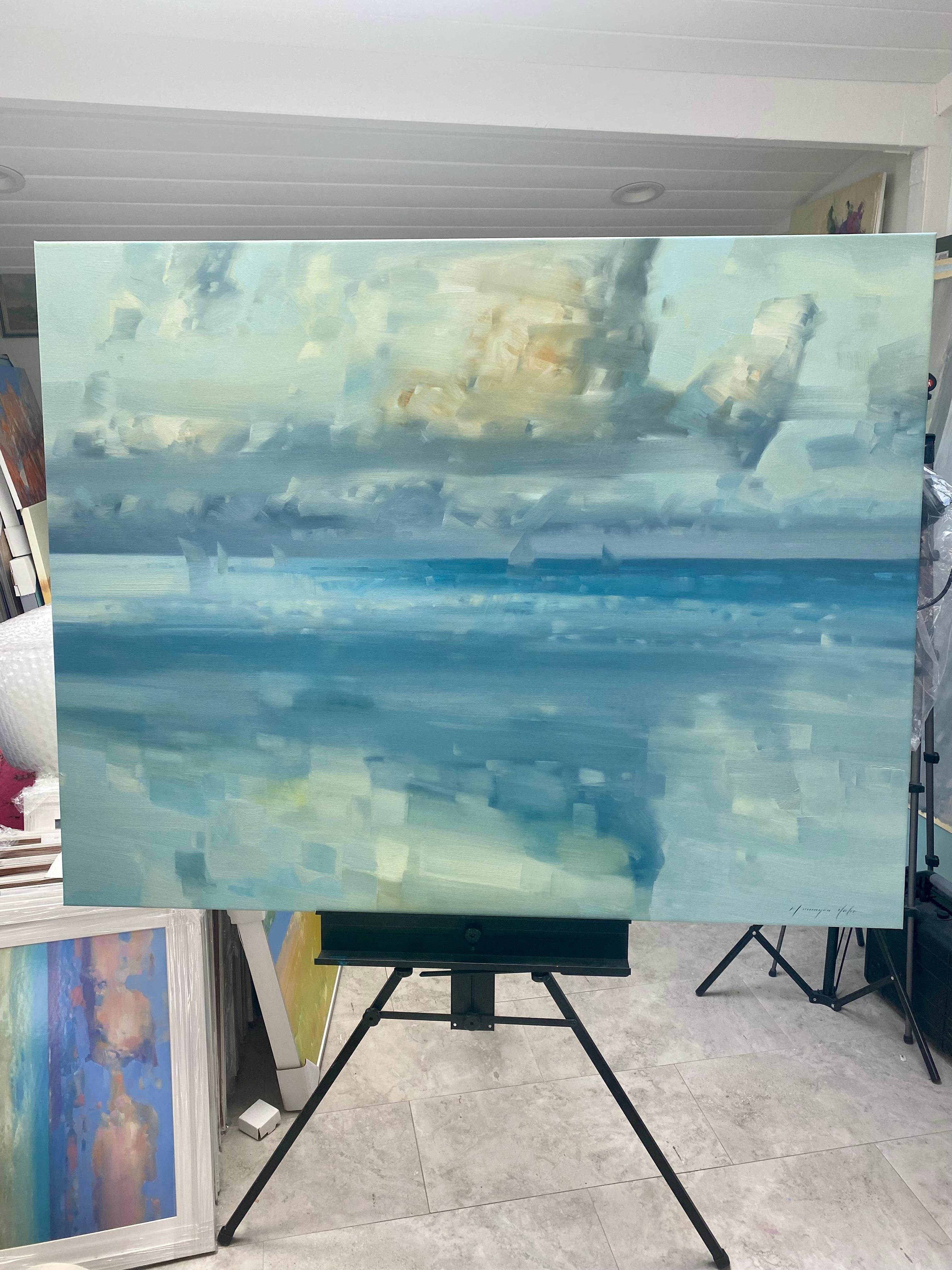 Reflection, Seascape, Original Oil Painting, Handmade, Ready to Hang For Sale 2