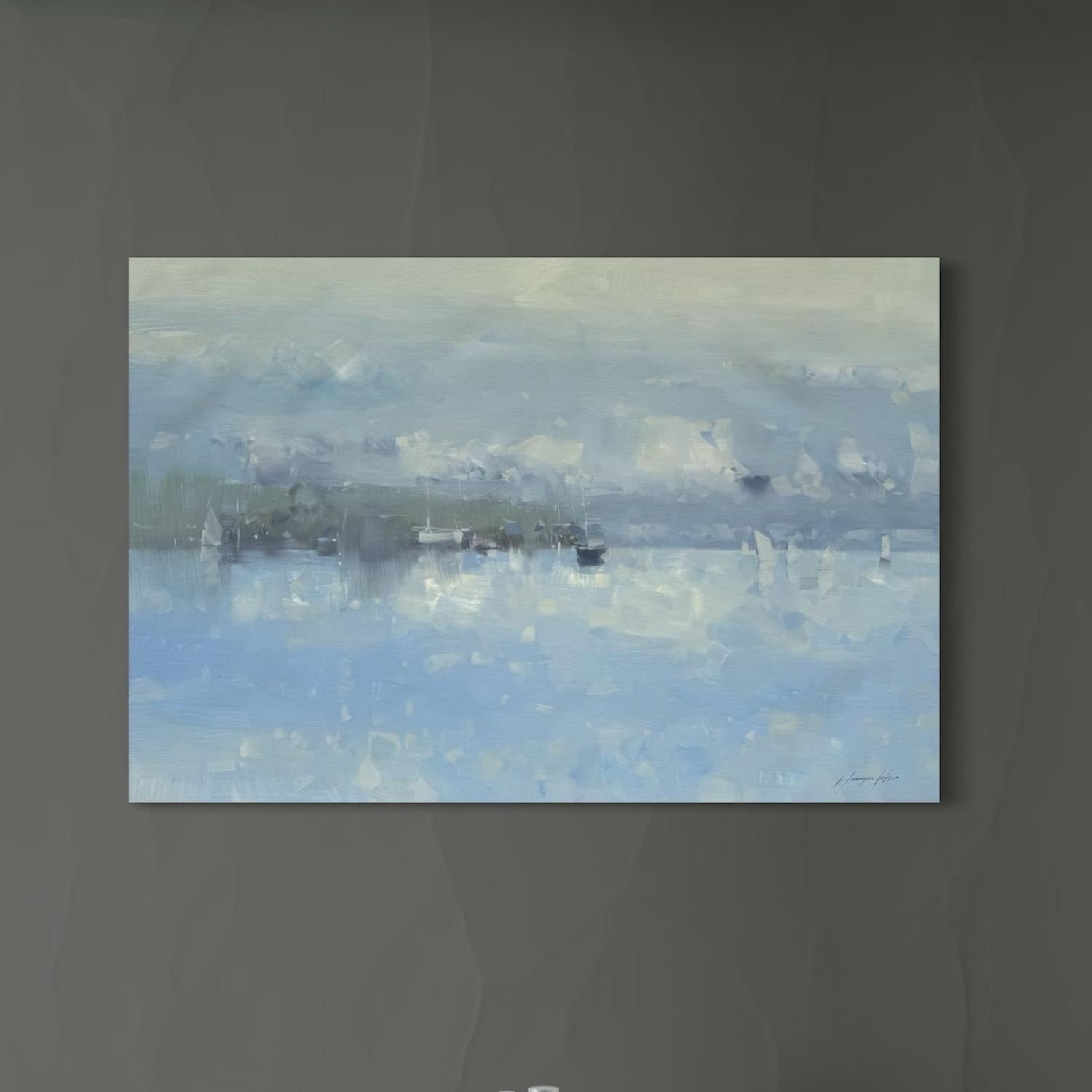 Reflections Coastal Impressionism Original Ölgemälde, hängefertig – Painting von Vahe Yeremyan