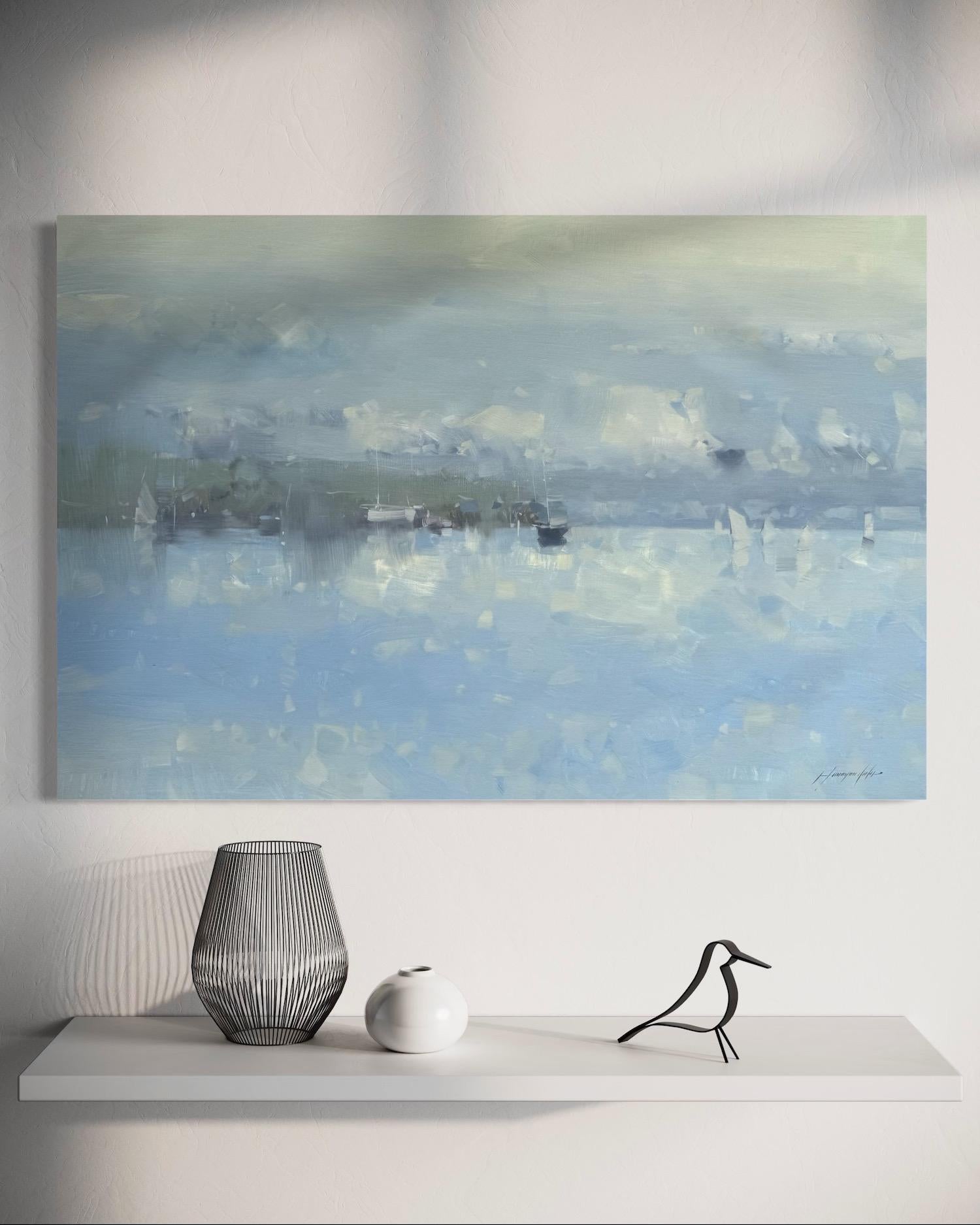 Reflections Coastal Impressionism Original Ölgemälde, hängefertig (Impressionismus), Painting, von Vahe Yeremyan