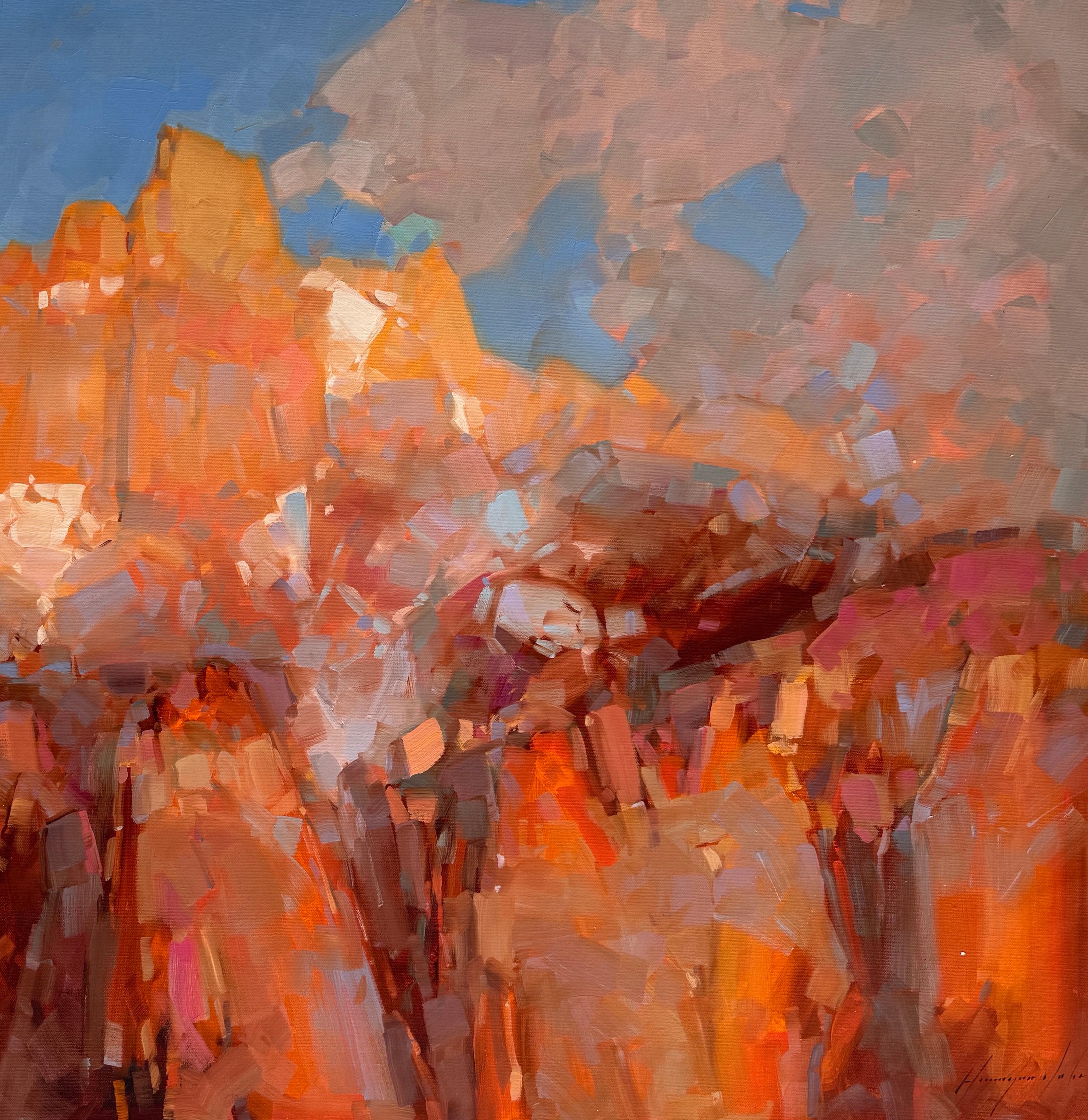 Rhone Alps Landschaft, Impressionismus, Original-Ölgemälde, hängefertig (Braun), Landscape Painting, von Vahe Yeremyan