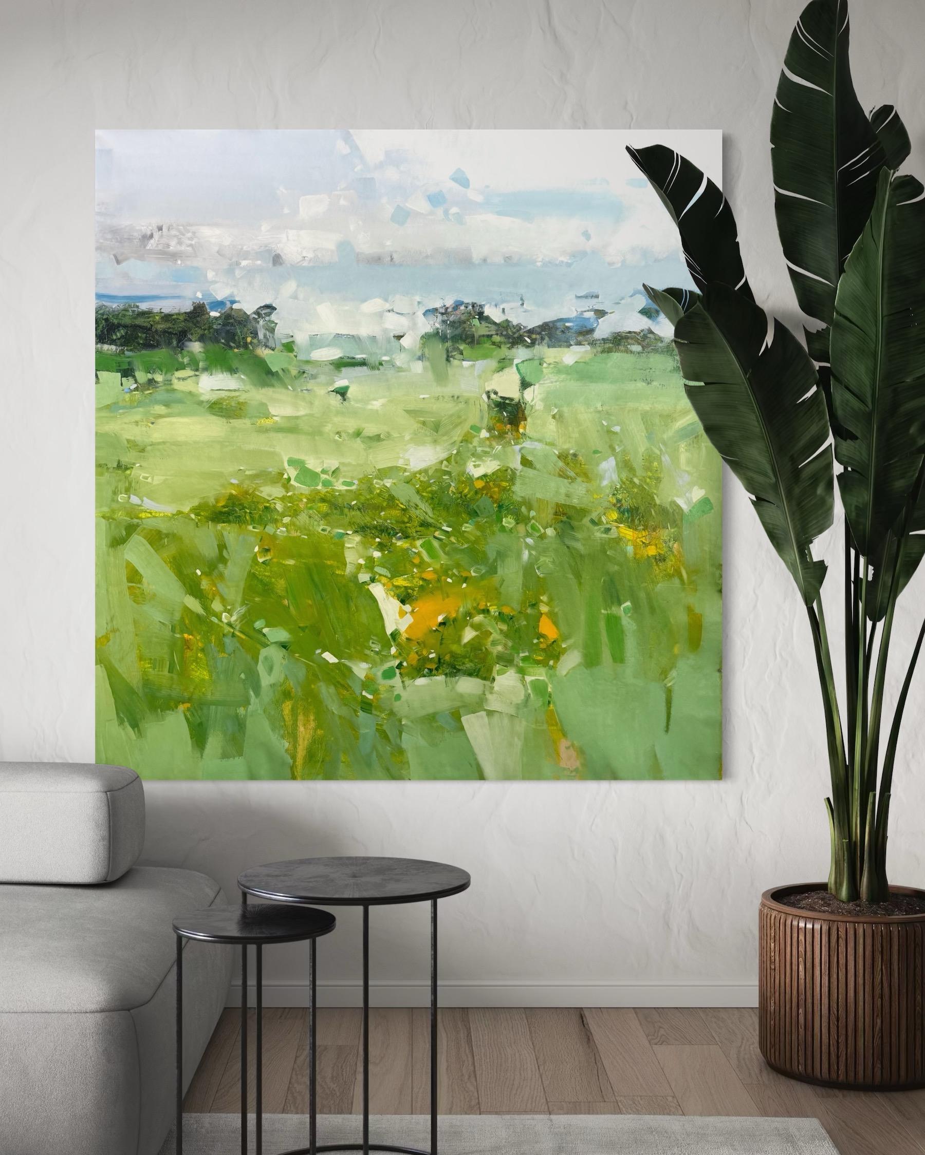 Rising Silence Landscape Impressionism Original Painting Ready to Hang (Grün), Landscape Painting, von Vahe Yeremyan