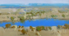 Orilla del río, Paisaje Pintura al óleo original, Lista para colgar