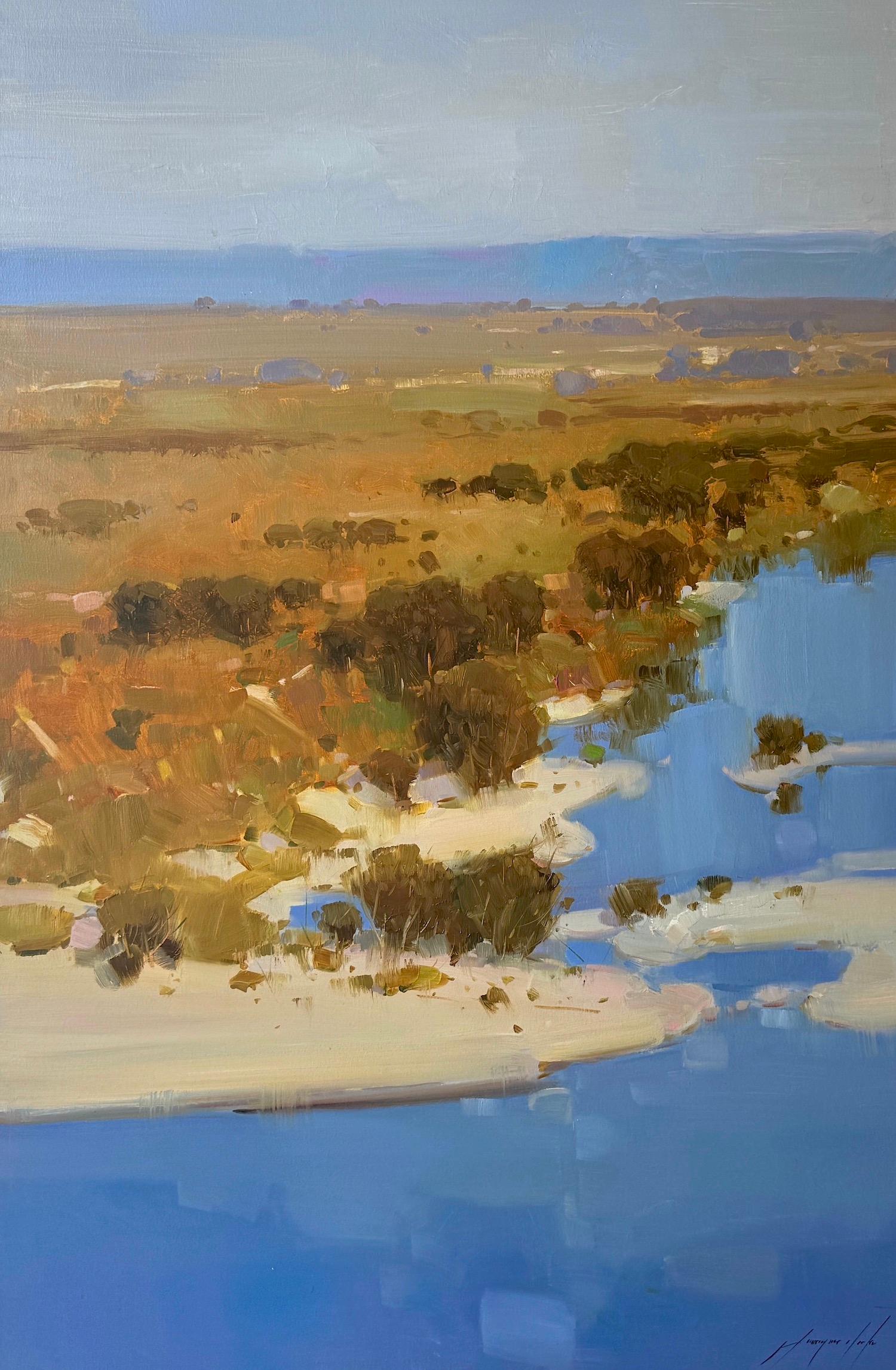 Vahe Yeremyan Landscape Painting – Riverside Landscape Impressionismus Original Ölgemälde hängefertig