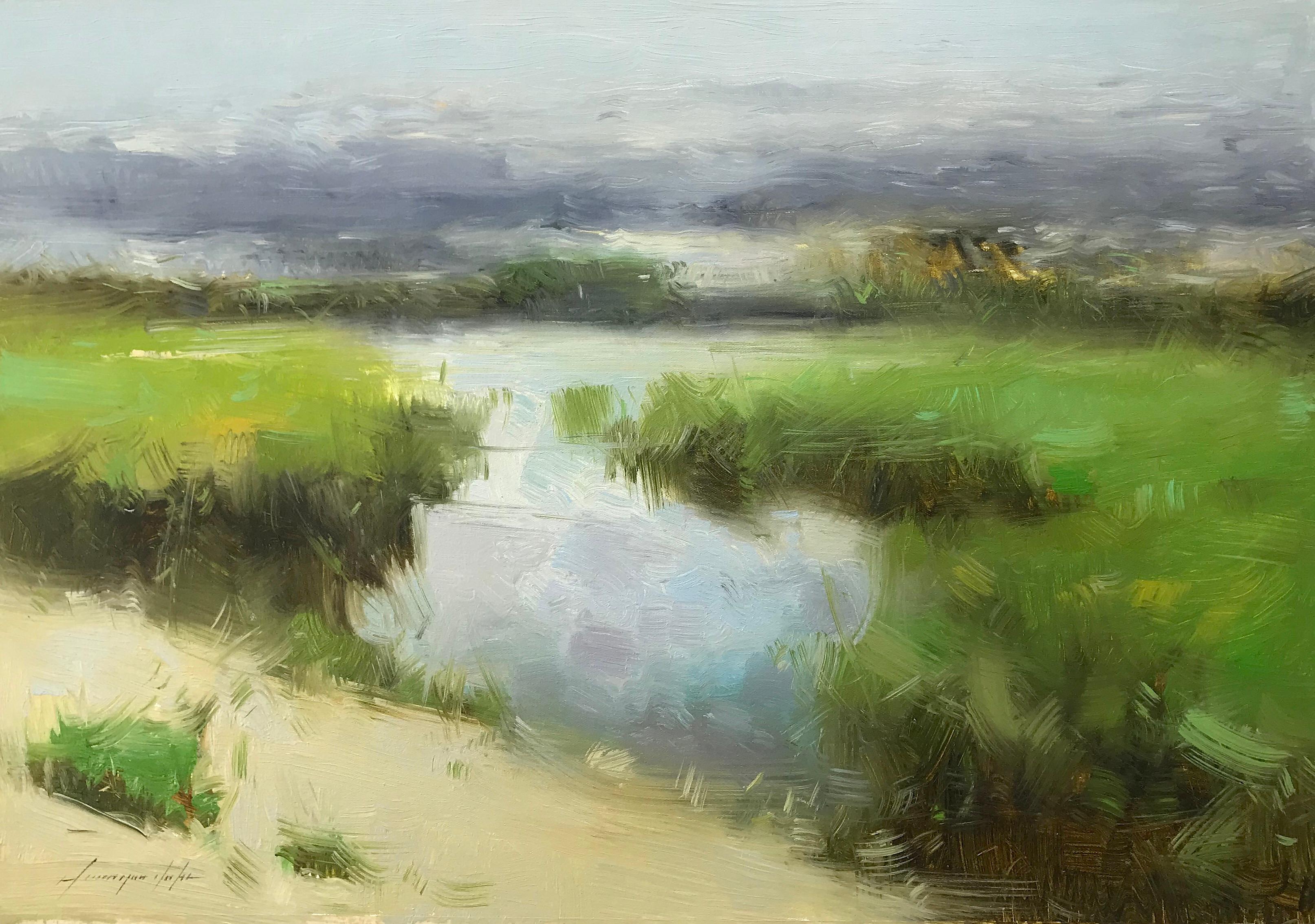 Vahe Yeremyan Landscape Painting - Riverside, Landscape Original Oil Painting, Handmade Artwork