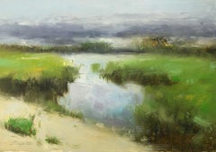 Riverside, Landscape Original Oil Painting, Handmade Artwork