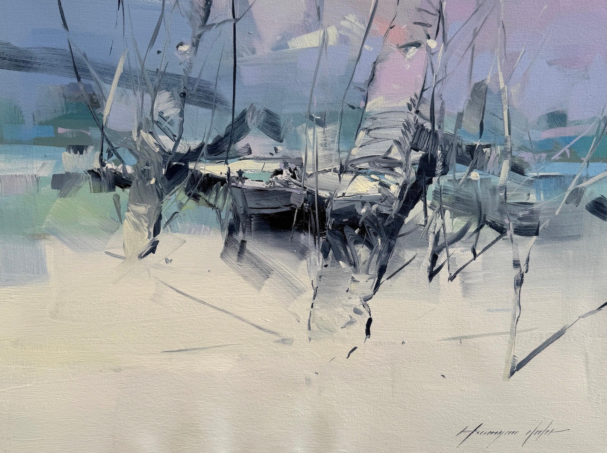 Rooted in Contrast Landscape Pittura ad olio originale, pronta da appendere