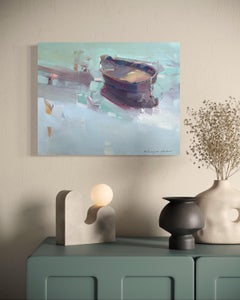 Barca a remi Impressionismo Pittura ad olio originale, pronta da appendere