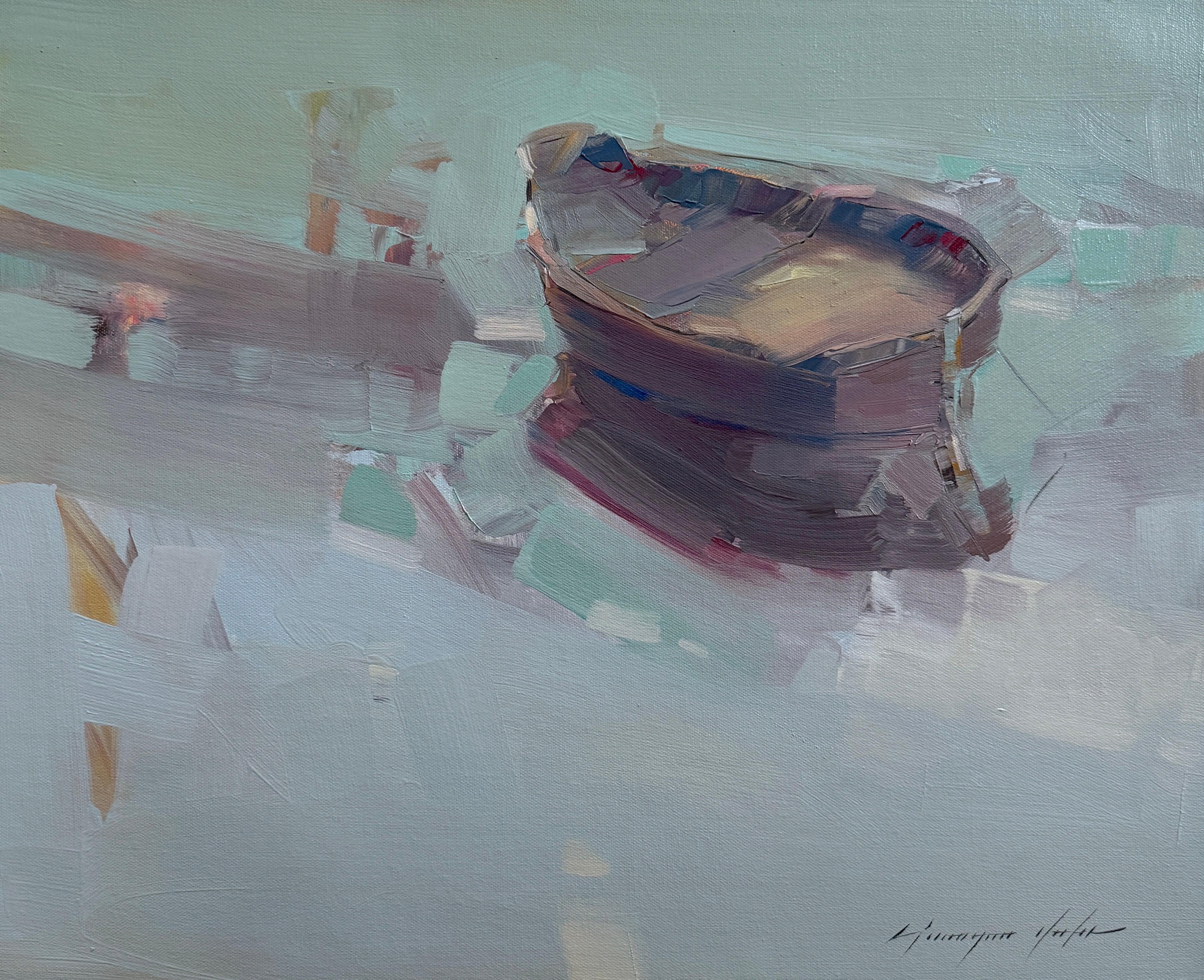 Rowboat Impressionism Original oil Painting, Ready to Hang