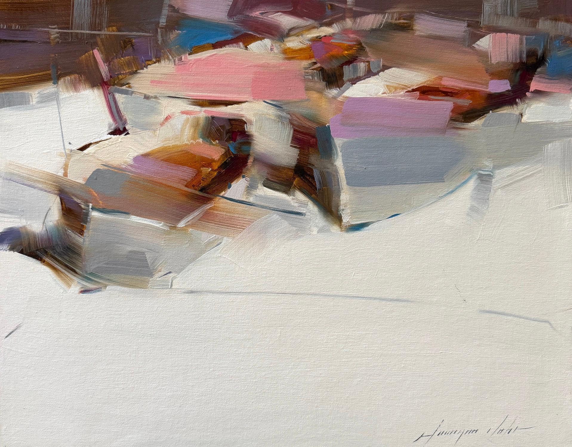 Bateaux à rames Art contemporain Peinture à l
huile originale, prête à accrocher