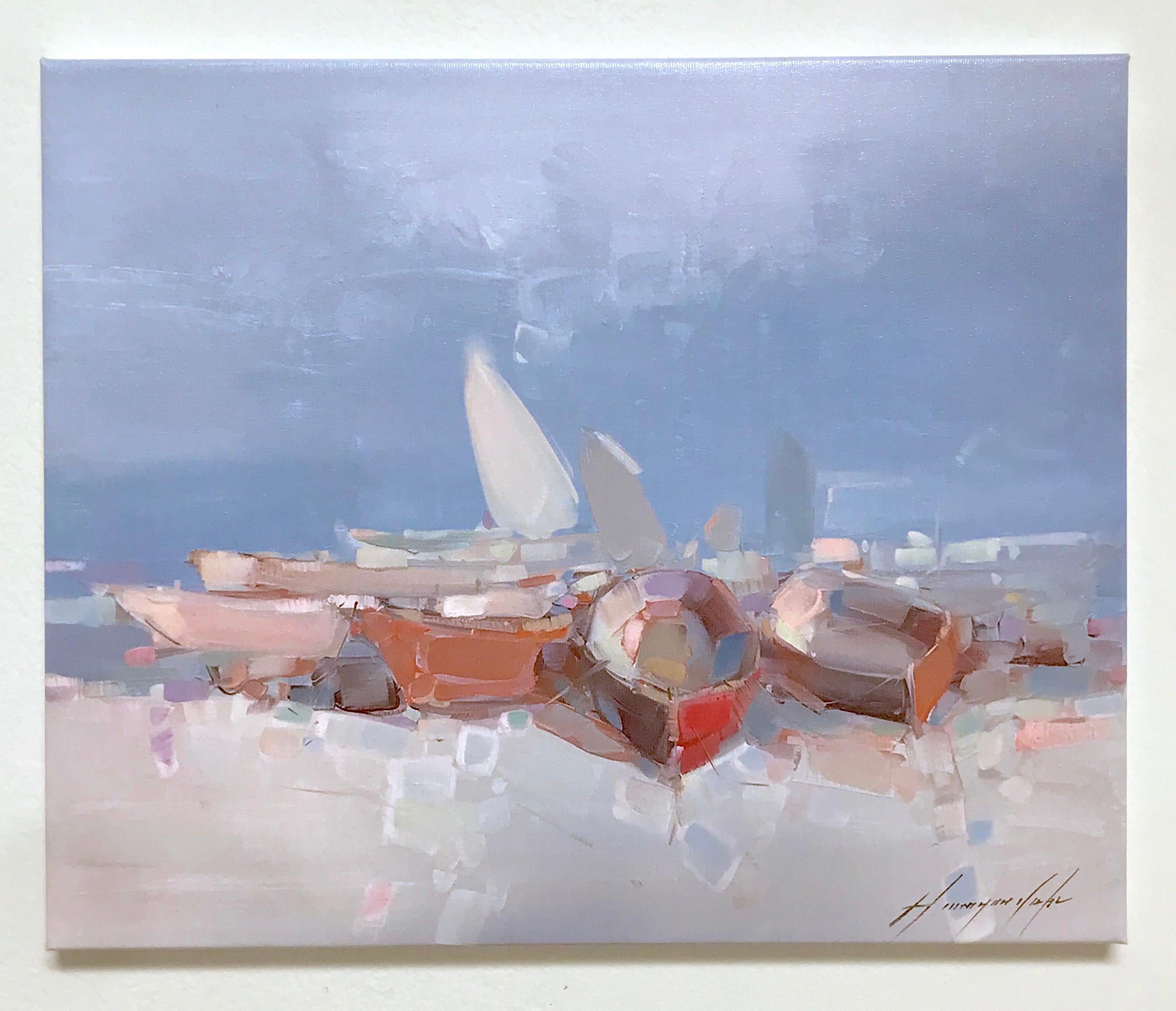 Rowboats, Print on Canvas - Painting by Vahe Yeremyan
