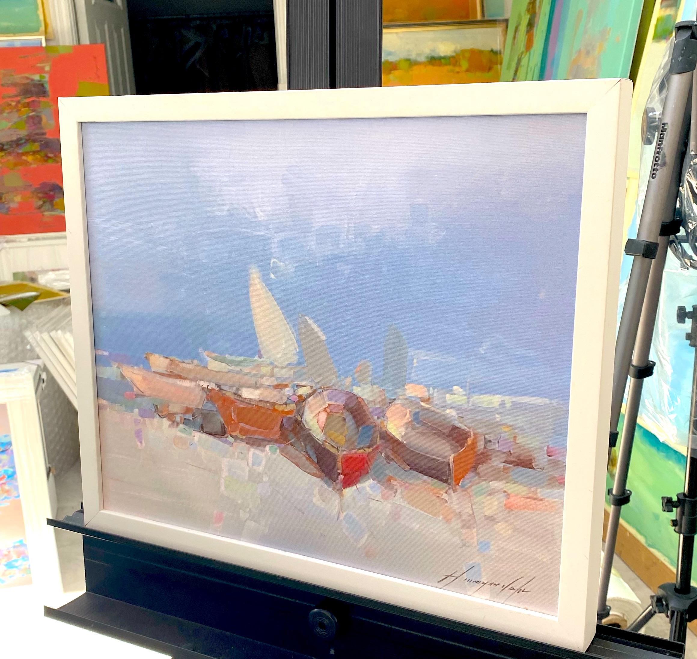 Artist: Vahe Yeremyan
Work: Print on Canvas
Subject: Rowboats, 
Framed Size: 14