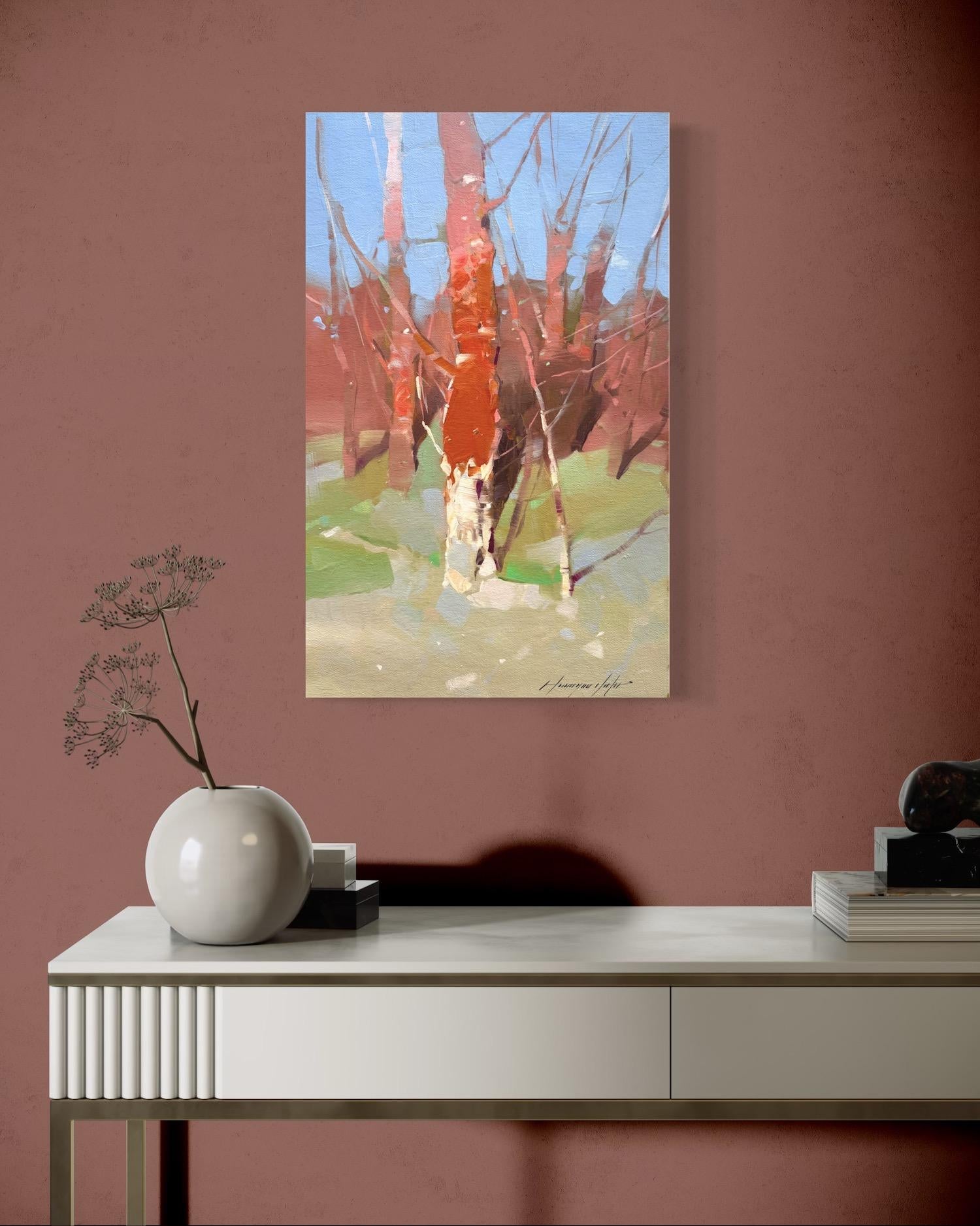 Rust and Gold Trees Impressionism Original oil Painting, Ready to Hang For Sale 1