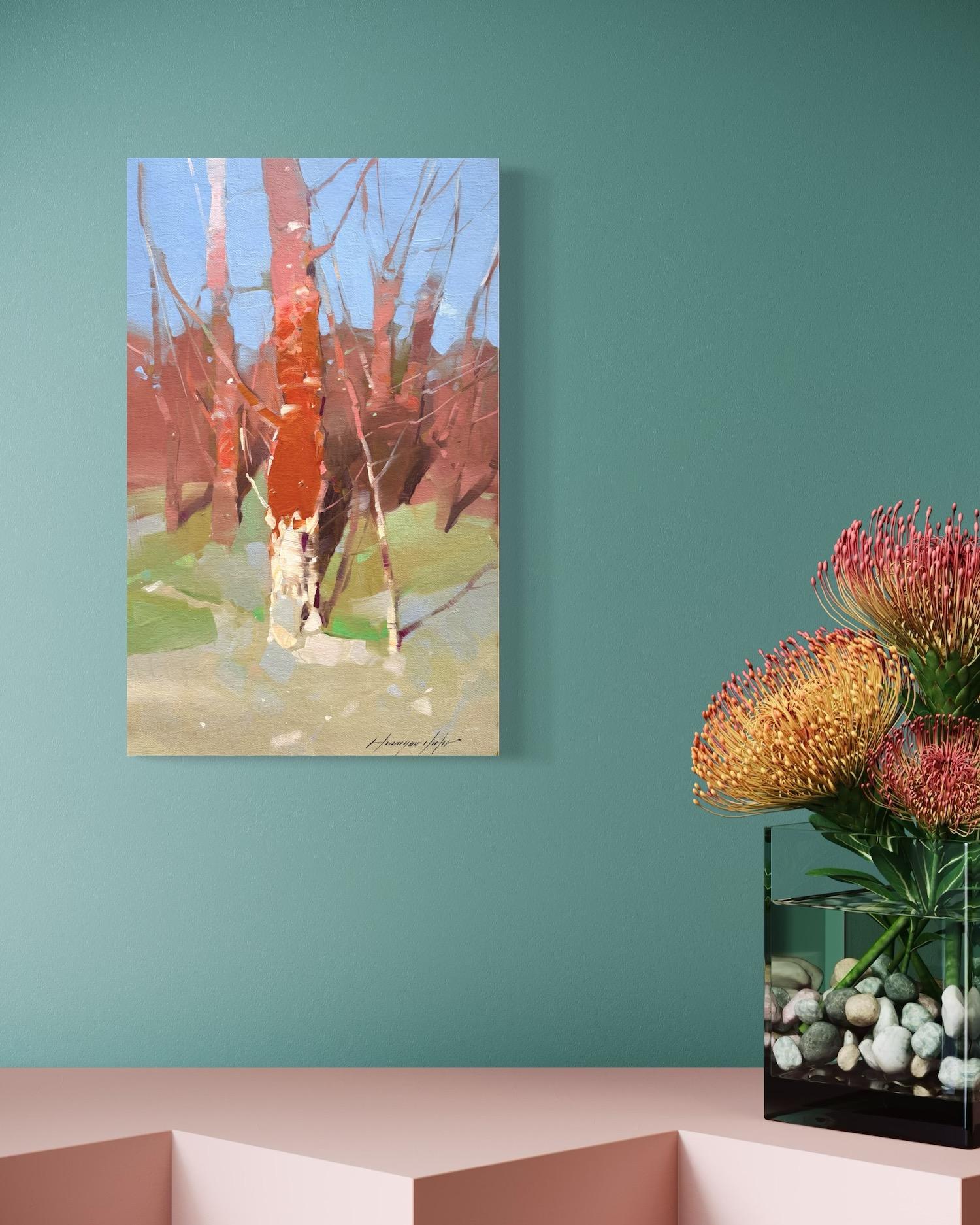 Rust and Gold Trees Impressionism Original oil Painting, Ready to Hang For Sale 2