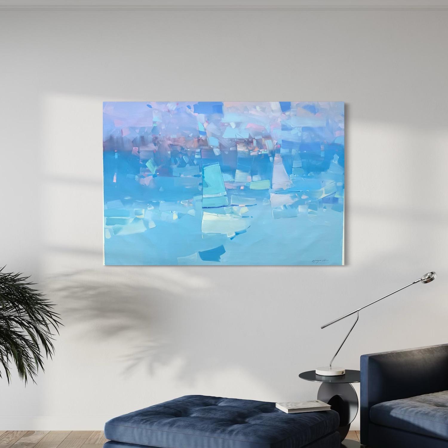 Sail Boats Abstract Original oil Painting, Ready to Hang For Sale 2