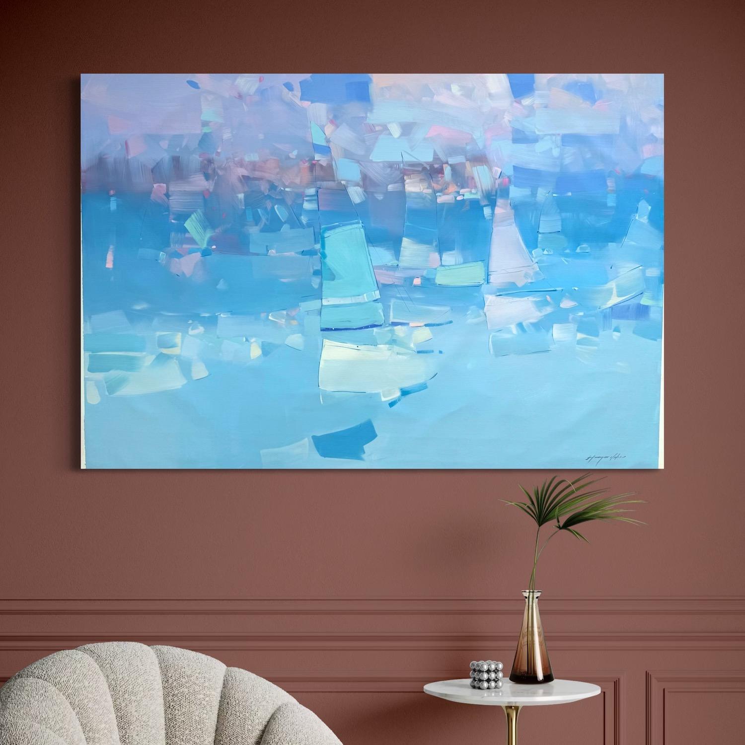 Sail Boats Abstract Original oil Painting, Ready to Hang For Sale 4