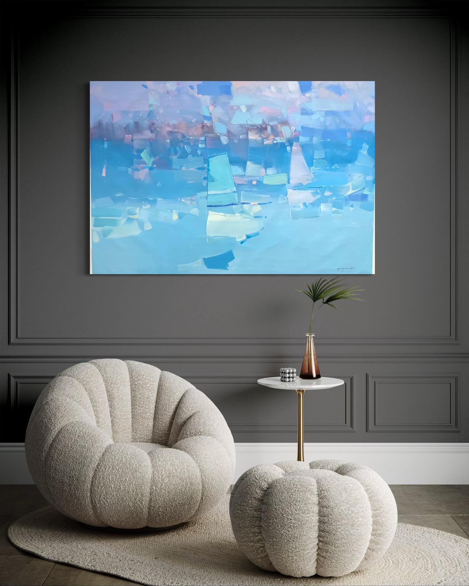 Sail Boats Abstract Original oil Painting, Ready to Hang For Sale 5