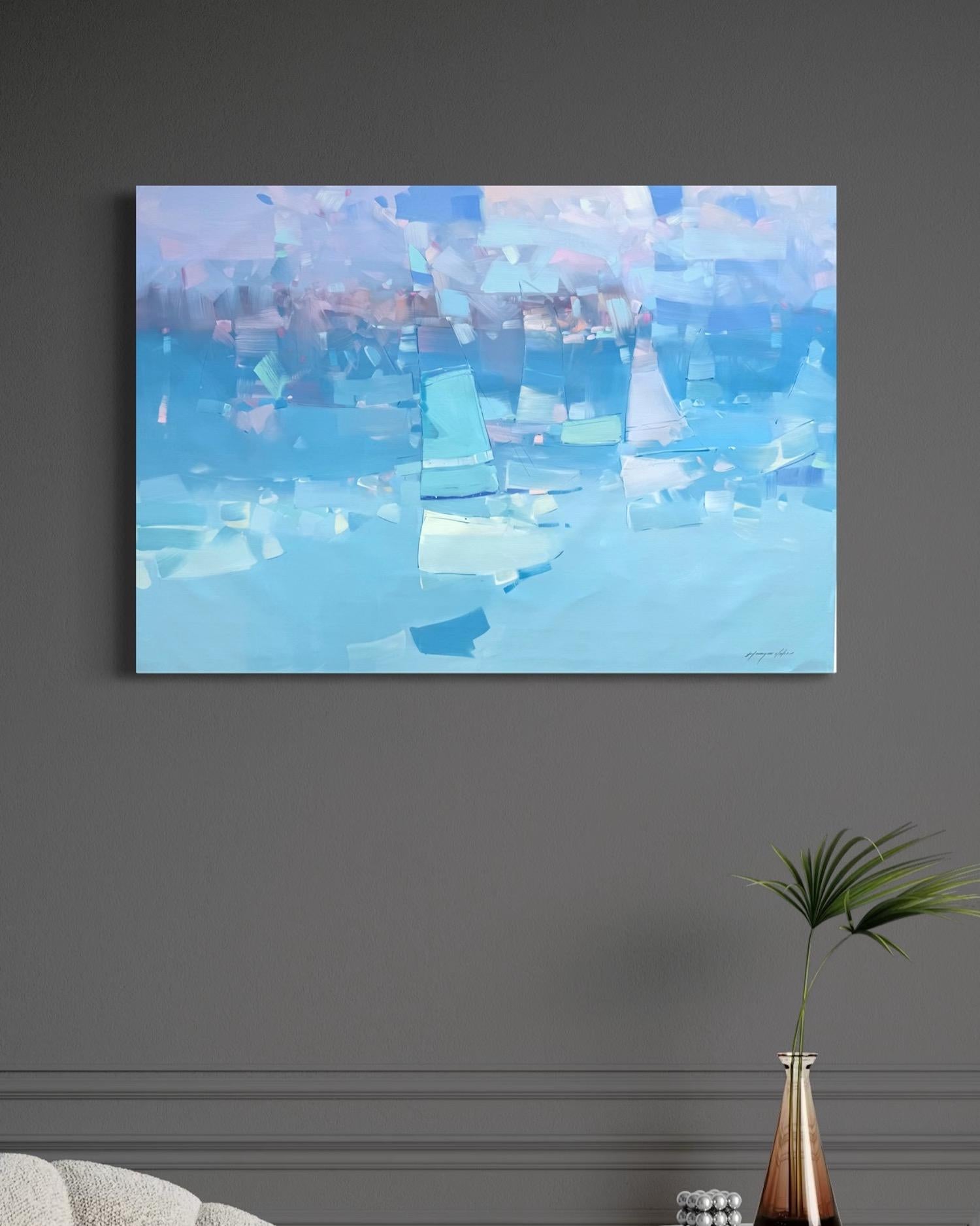 Sail Boats Abstract Original oil Painting, Ready to Hang For Sale 6