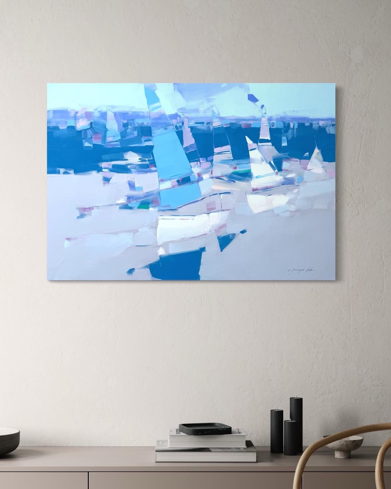 Segelboote Küste Zeitgenössische Original-Ölgemälde hängereif – Painting von Vahe Yeremyan