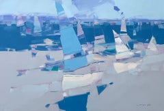 Barche a vela Coastal Contemporary Pittura a olio originale pronta da appendere