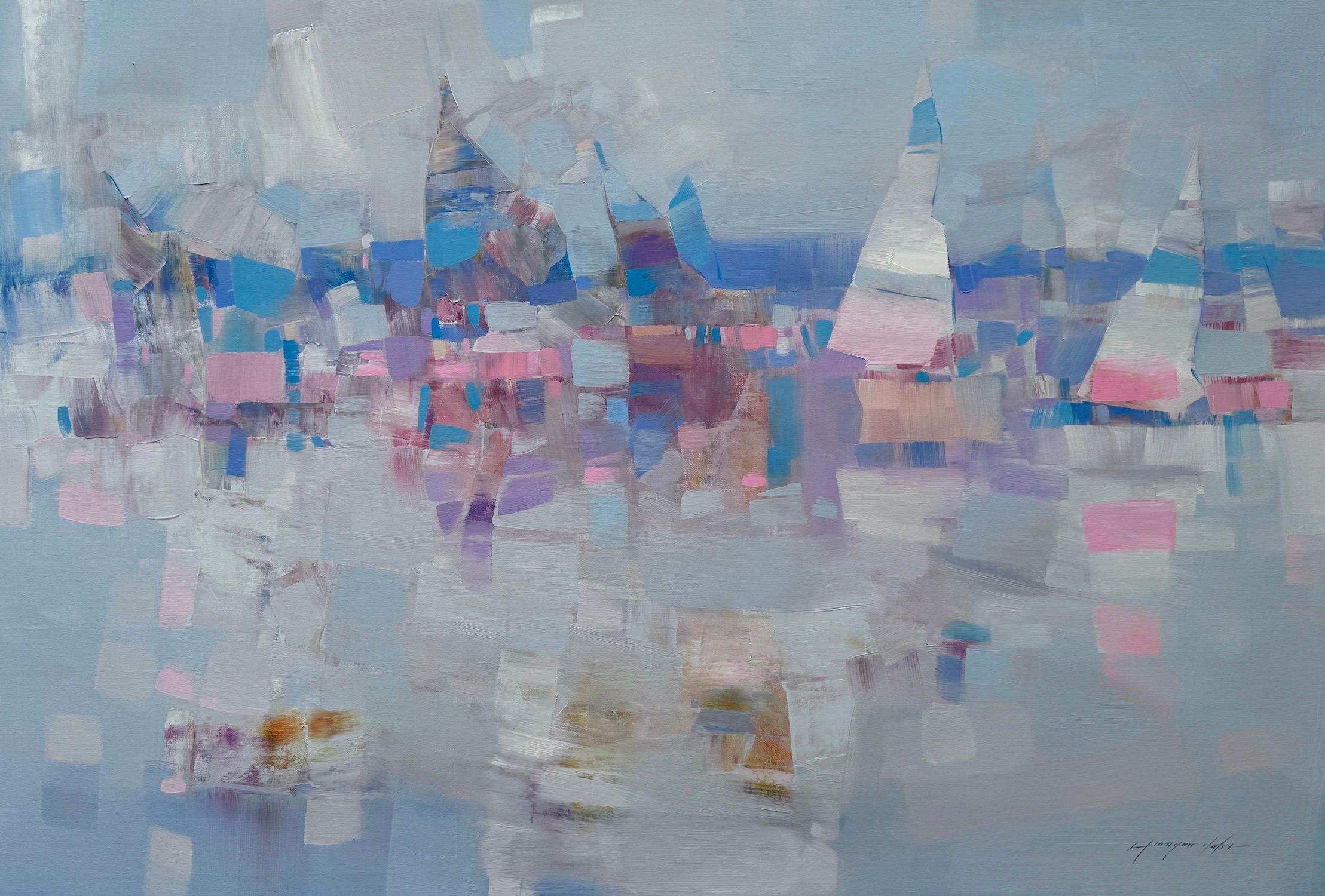 Vahe Yeremyan Landscape Painting - Sail Boats Coastal Original oil Painting, Ready to Hang