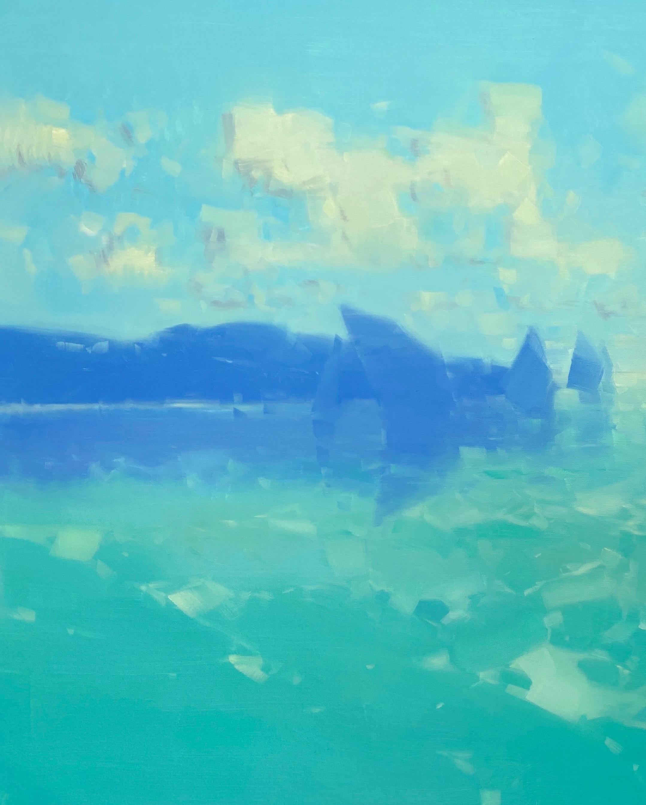 Segelboote in Kobalt, abstraktes Ölgemälde – Painting von Vahe Yeremyan