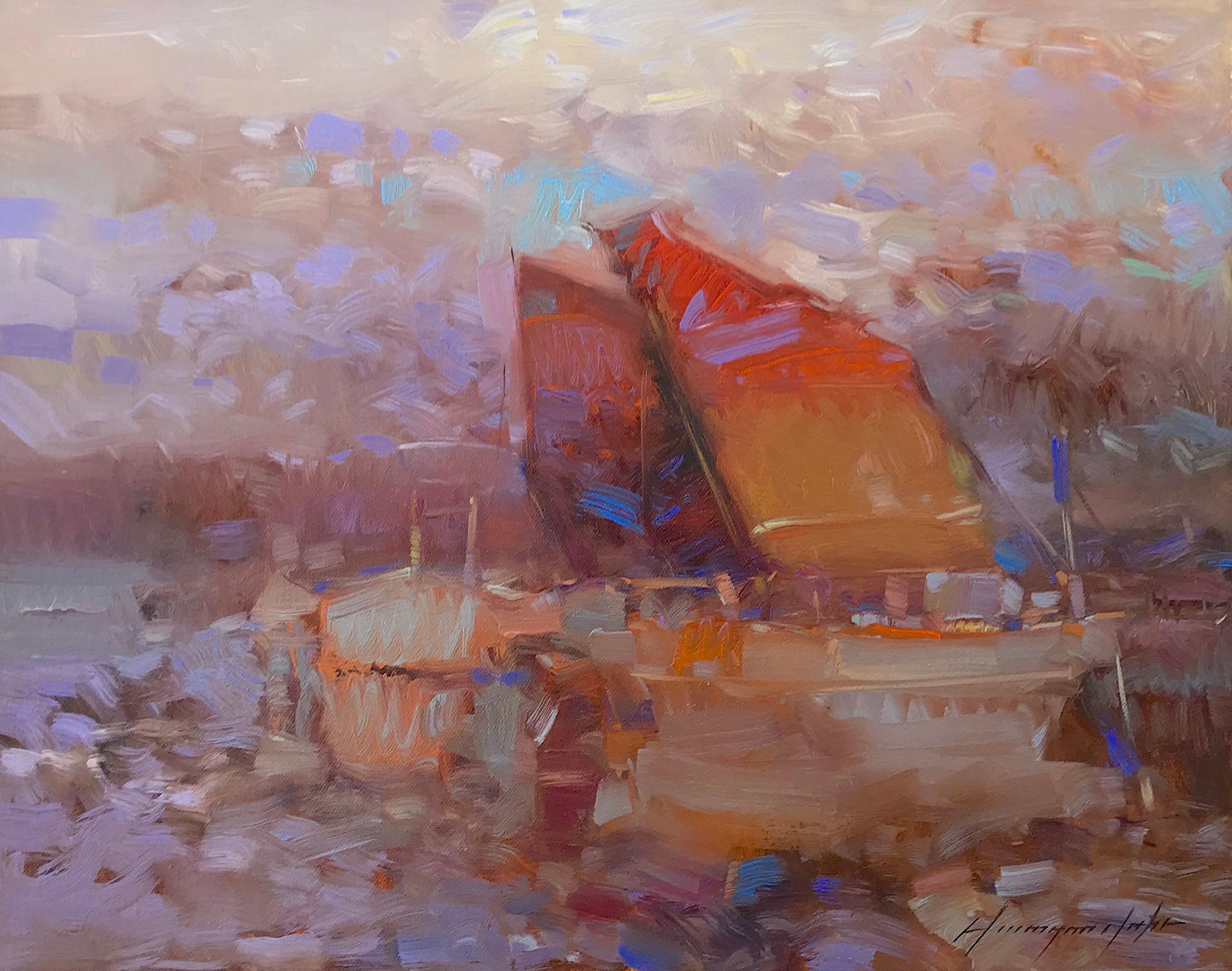 Vahe Yeremyan Landscape Painting - Sail Boats, Original Oil Painting, Handmade Artwork