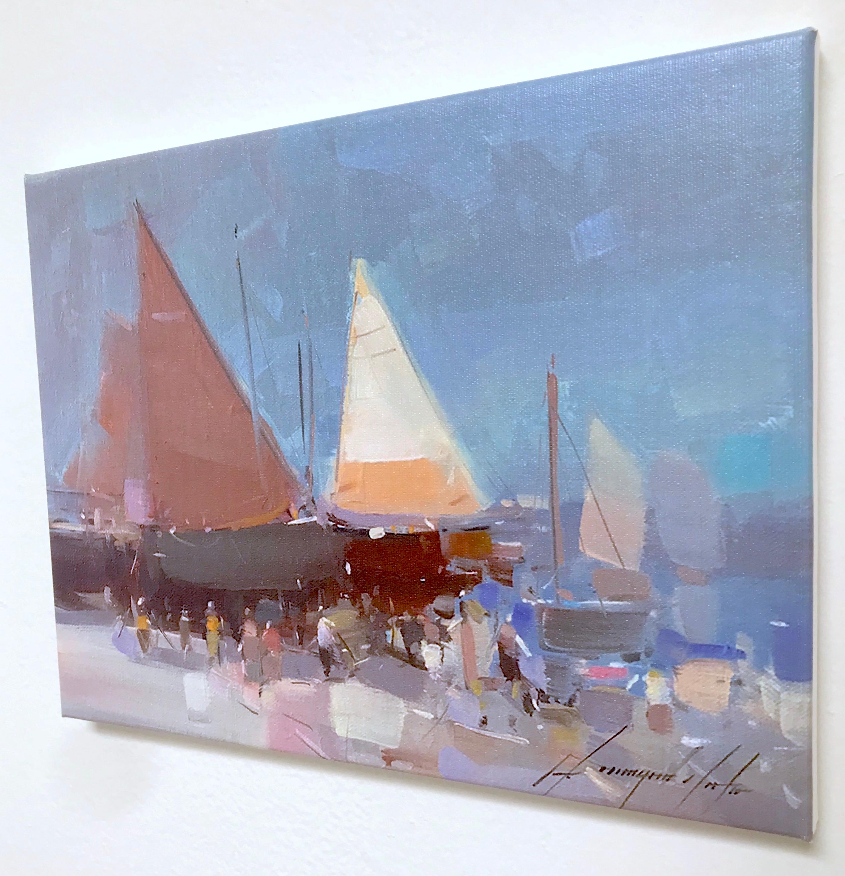 Sail Boats Print on Canvas - Impressionist Painting by Vahe Yeremyan