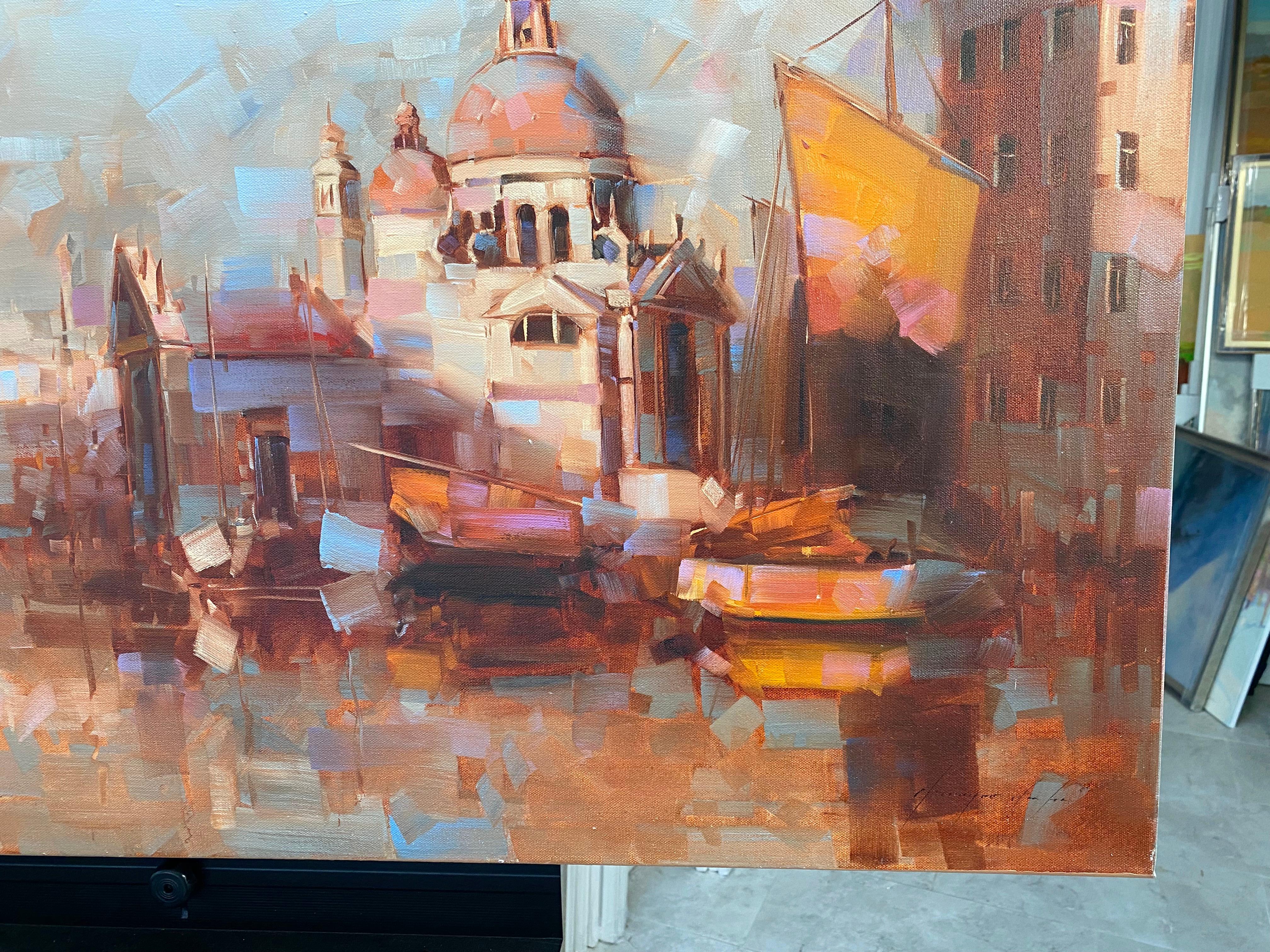 Santa Maria della Salute, Cityscape Venice Original oil Painting, Ready to Hang For Sale 1