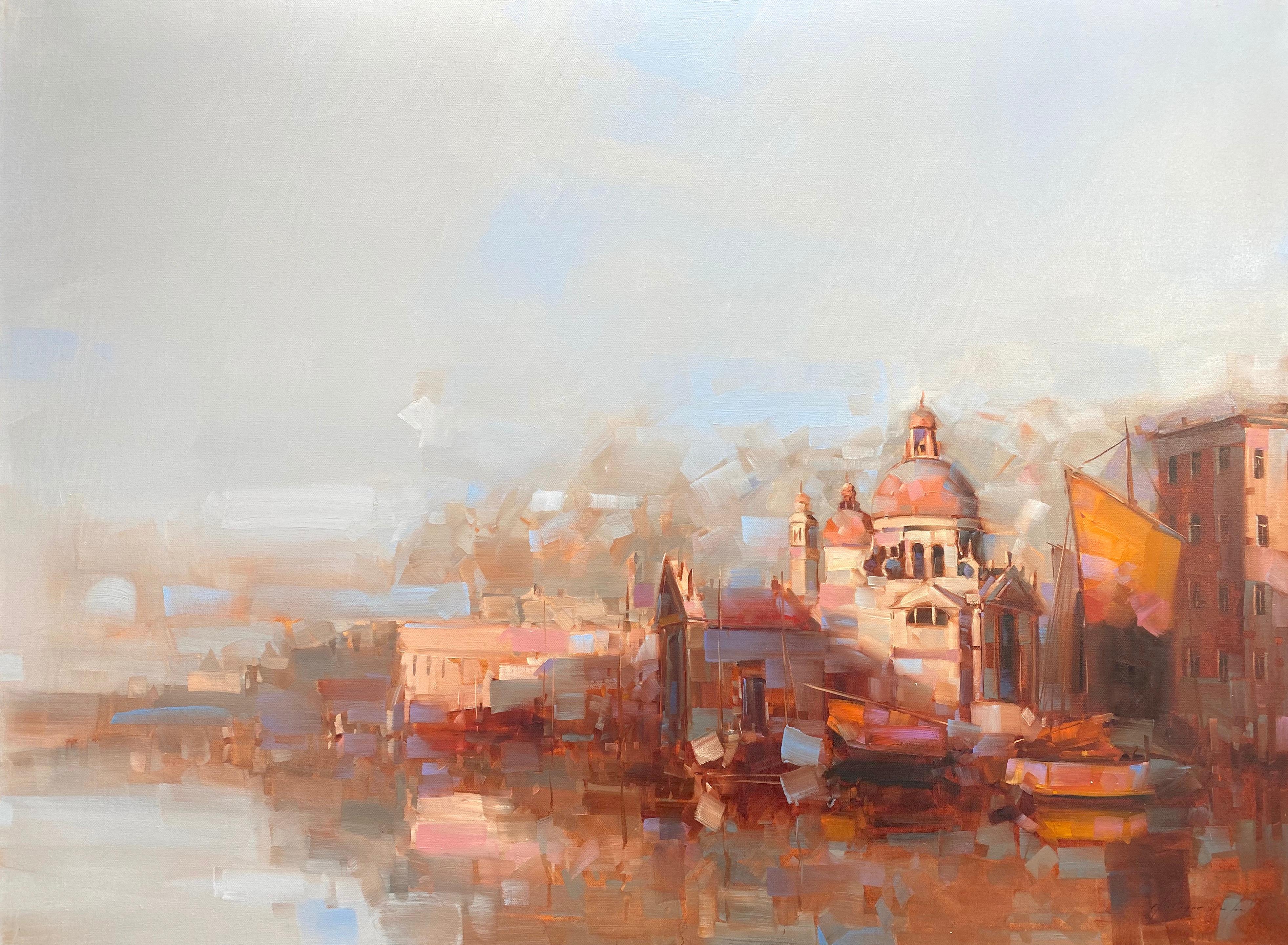 Vahe Yeremyan Landscape Painting - Santa Maria della Salute, Cityscape Venice Original oil Painting, Ready to Hang