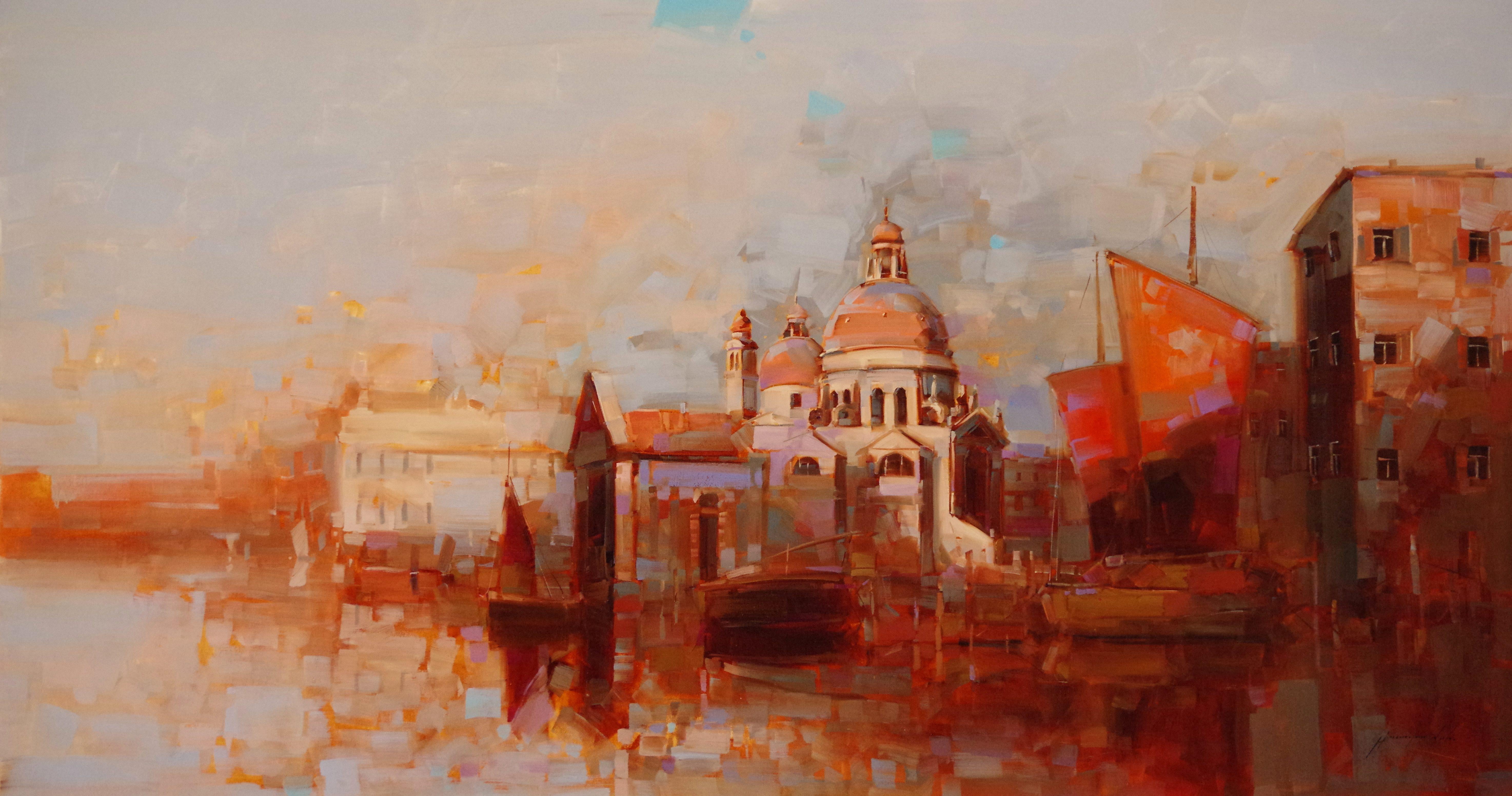 Vahe Yeremyan Landscape Painting – Santa Maria della Salute – Venedig, Original-Ölgemälde, hängefertig