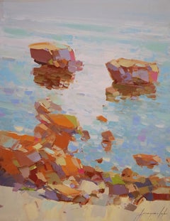 La riva del mare, dipinto a olio originale, pronto da appendere