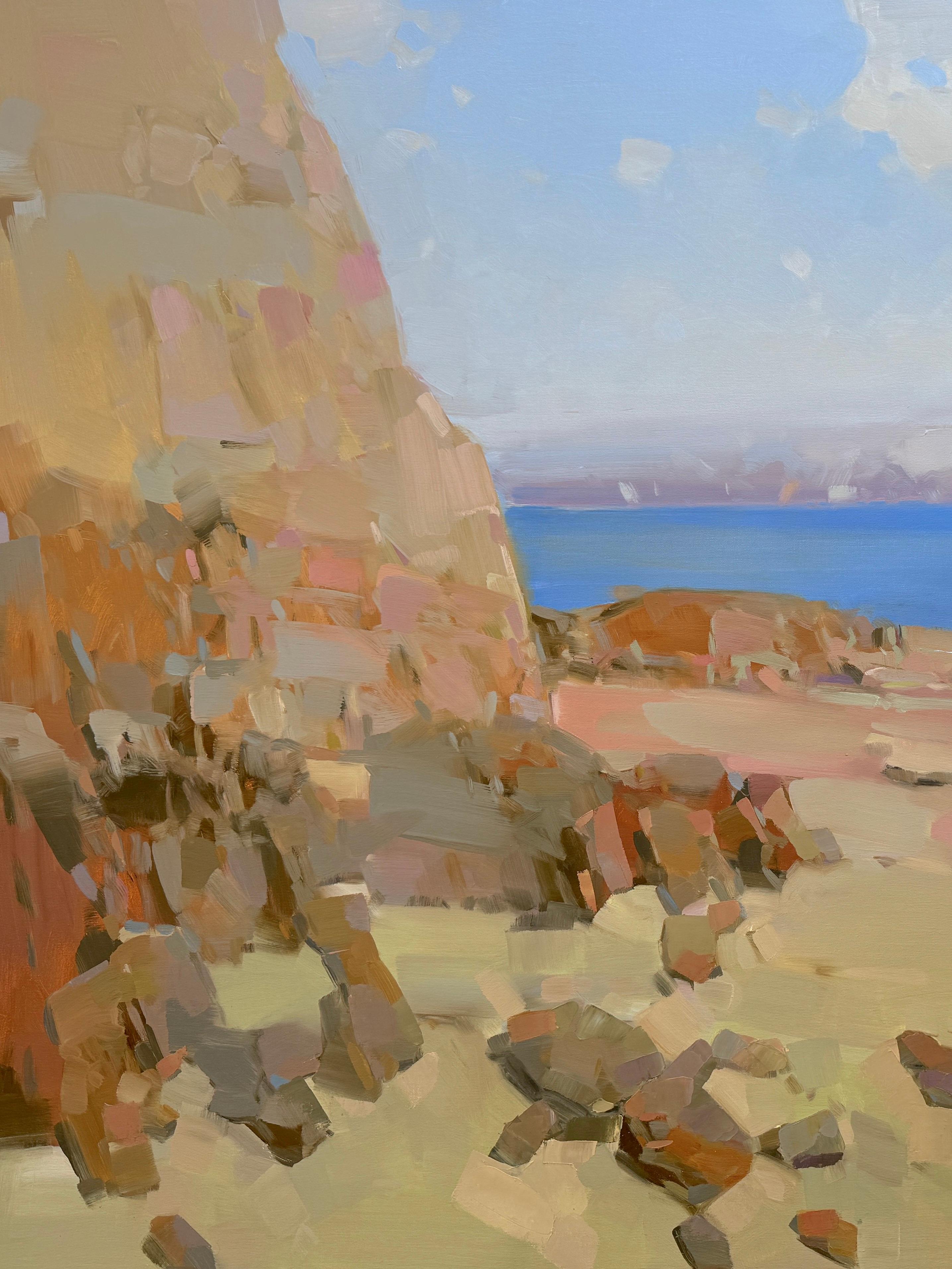 Spiaggia, Impressionismo Pittura ad olio originale, pronta per essere appesa - Painting di Vahe Yeremyan
