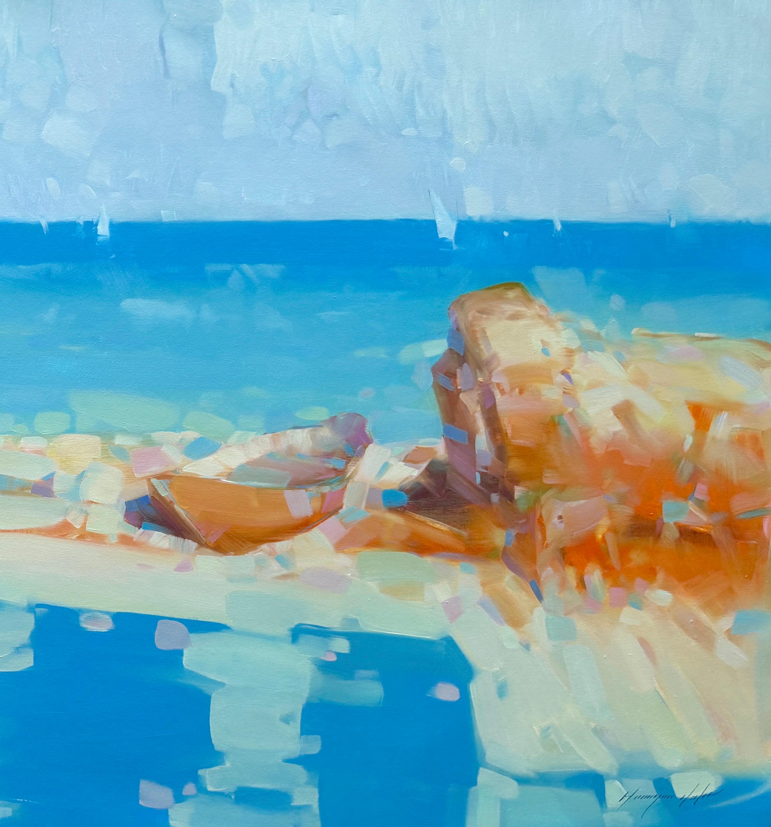 Meeresküste, Impressionismus, Original-Ölgemälde in Öl, hängefertig – Painting von Vahe Yeremyan