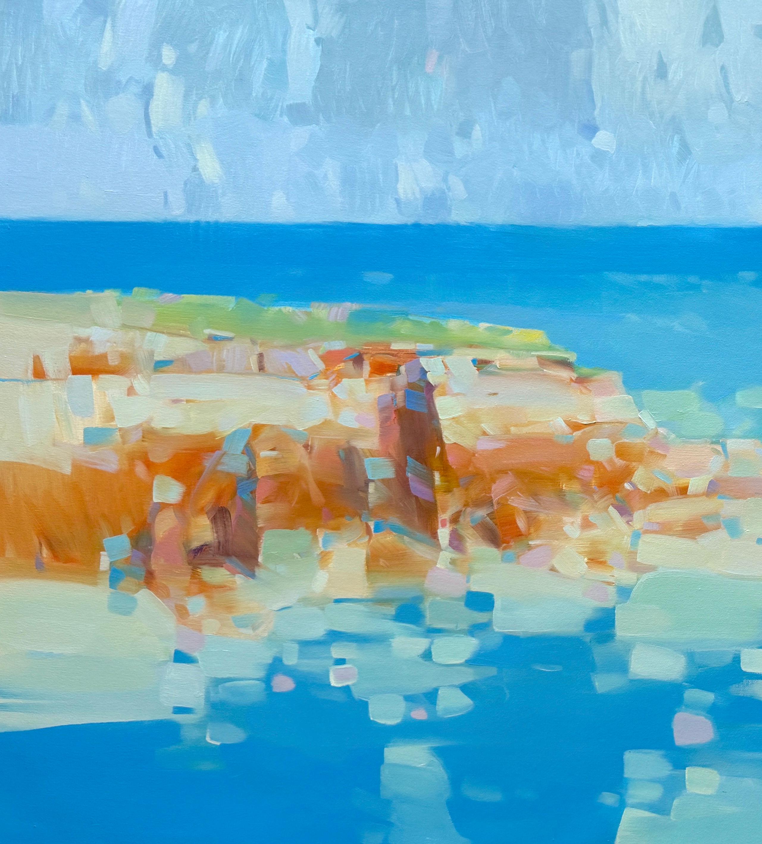 Meeresküste, Impressionismus, Original-Ölgemälde in Öl, hängefertig (Blau), Landscape Painting, von Vahe Yeremyan