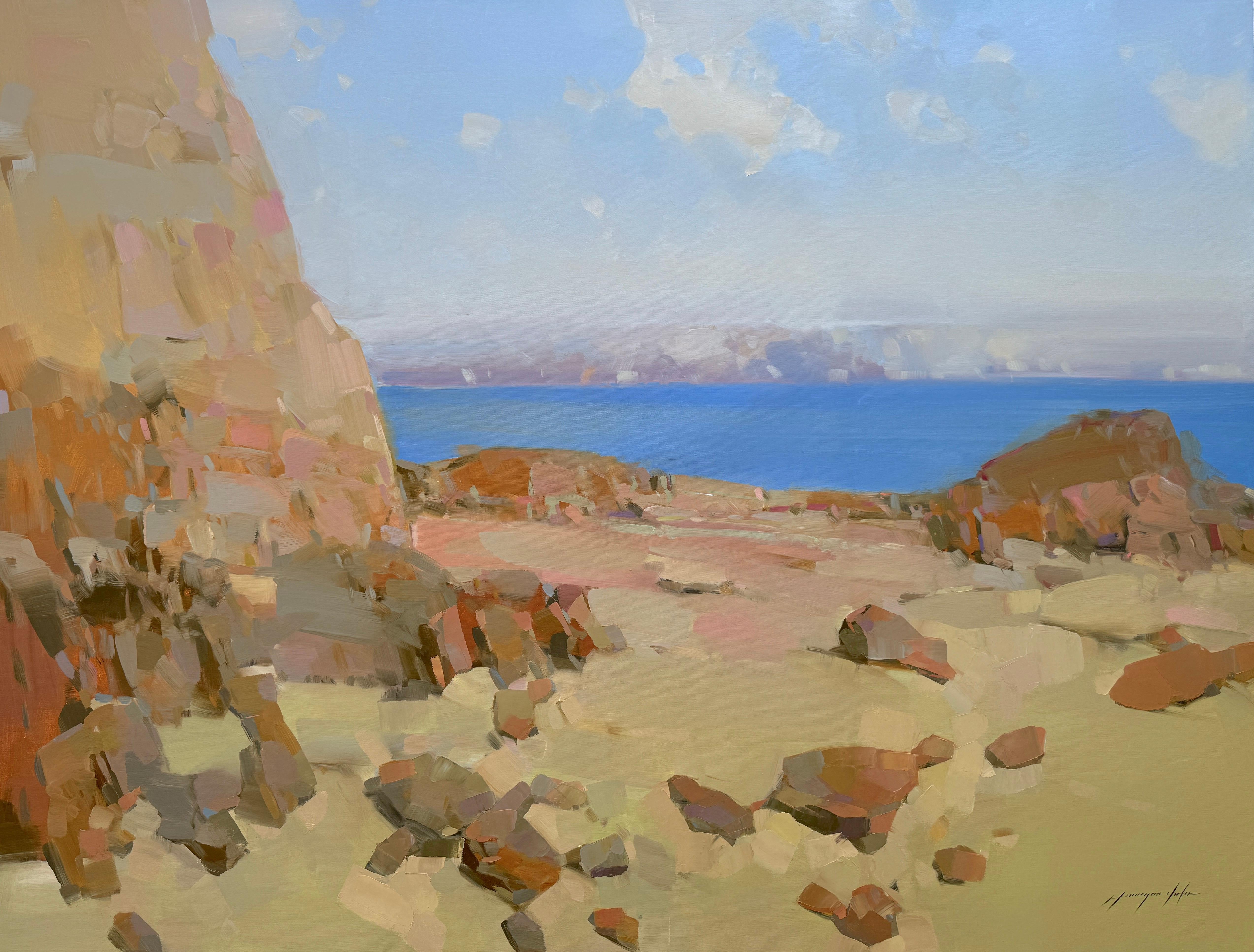 Landscape Painting di Vahe Yeremyan - Spiaggia, Impressionismo Pittura ad olio originale, pronta per essere appesa