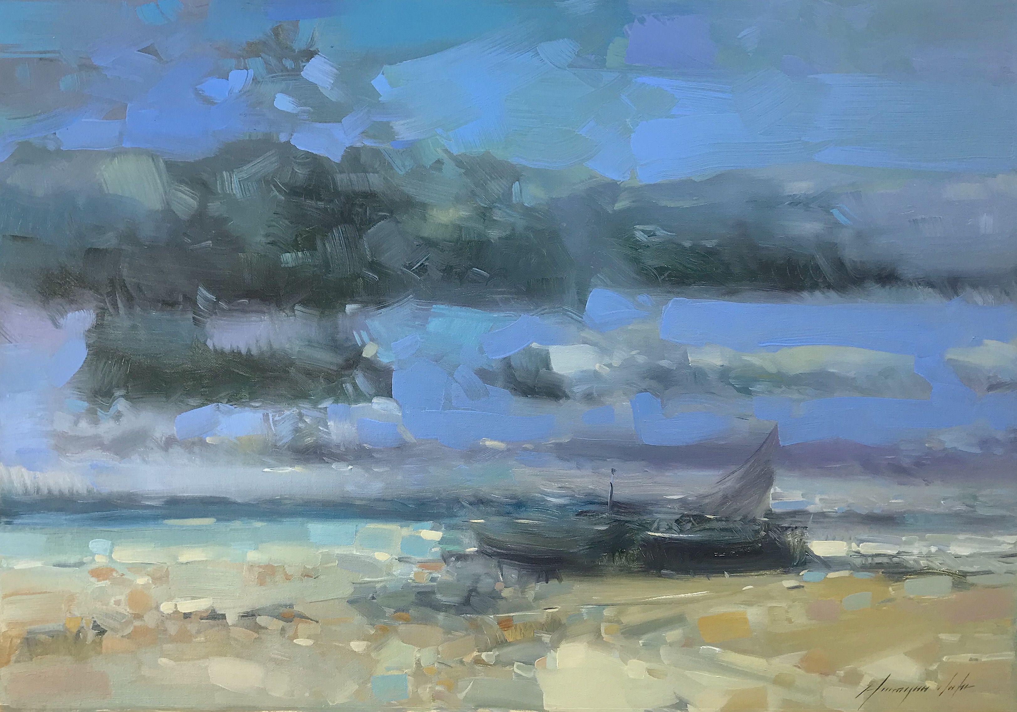 Artist: Vahe Yeremyan  Work: Original Oil Painting, Handmade Artwork, One of a Kind  Medium: Oil on Canvas  Year: 2020  Style: Impressionism,  Subject: Seashore,  Size: 21" x 30" x 0.75'' inch, 53x76x2 cm,  Unframed, Stretched on Wooden Bar, Gallery