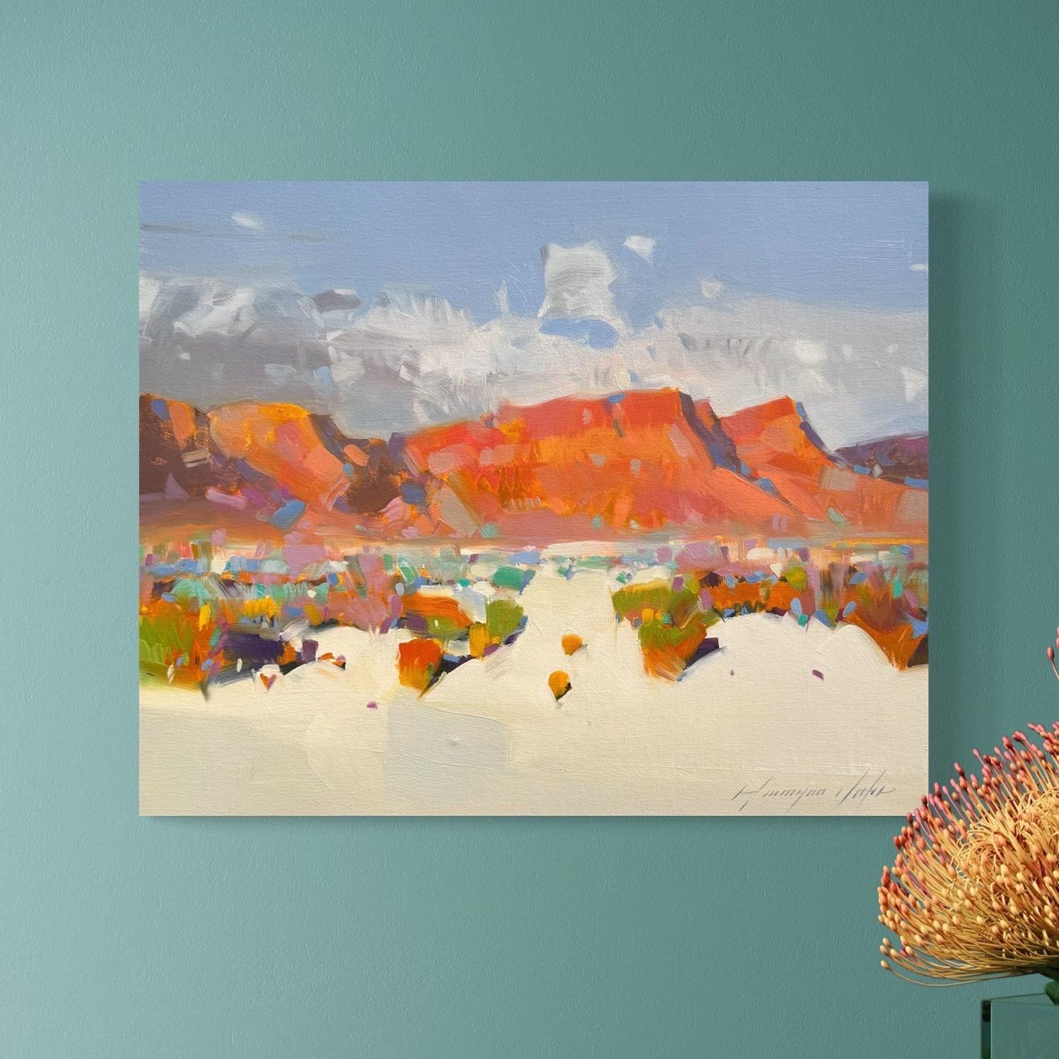 Sedona Landschaft Impressionismus Original-Ölgemälde Ready to Hang (Grau), Landscape Painting, von Vahe Yeremyan