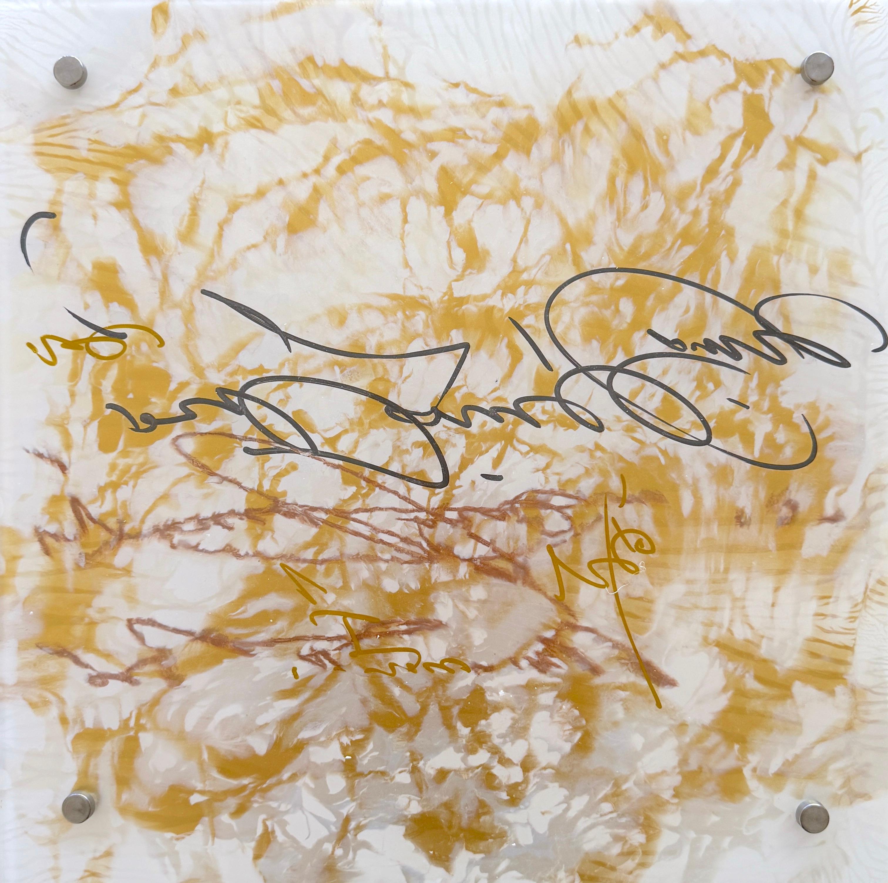 Signature in Gold 2 Glass Contemporary art Original Painting Ready to Hang