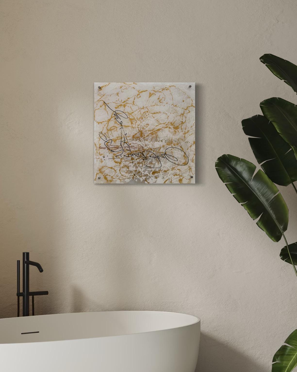 Firma in oro 4 vetri Arte contemporanea Pittura originale pronta da appendere in vendita 1