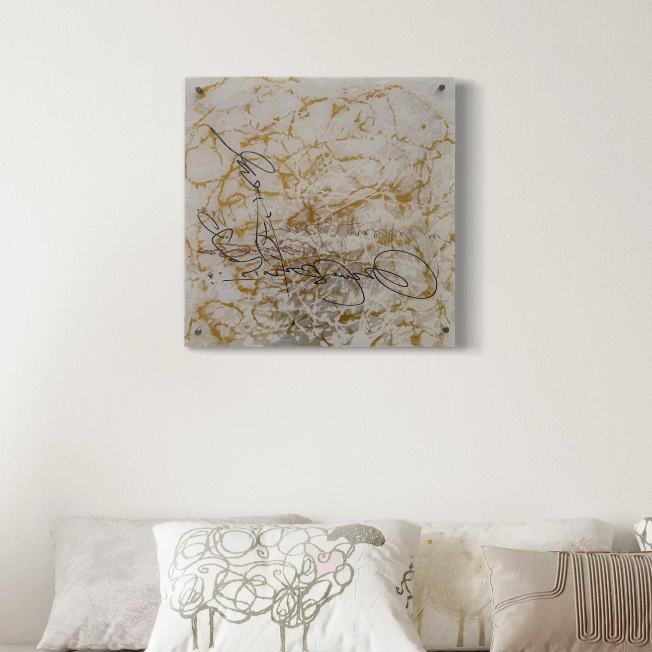 Firma in oro 4 vetri Arte contemporanea Pittura originale pronta da appendere in vendita 3